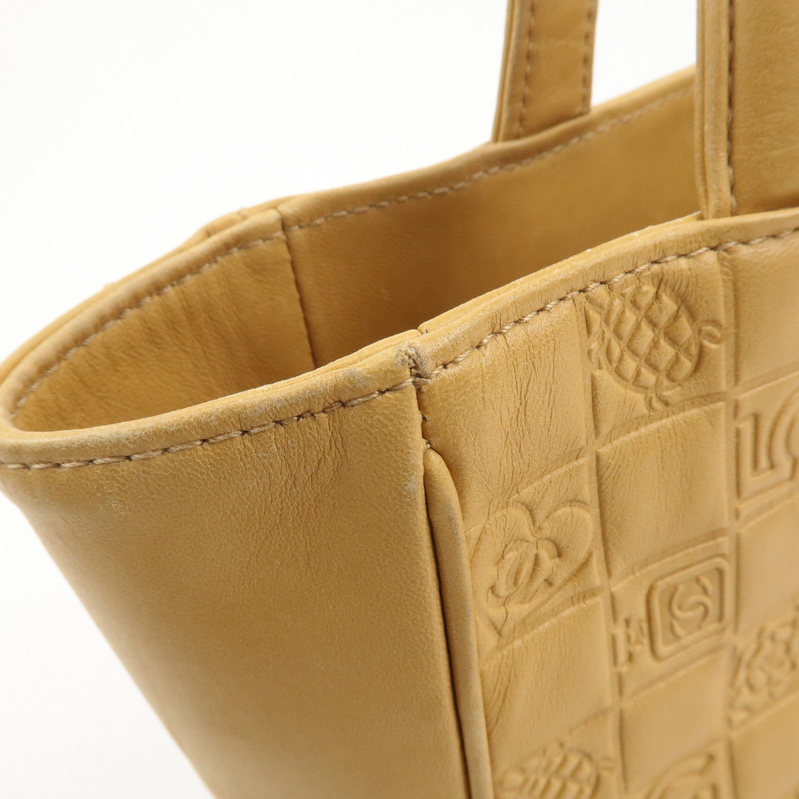 CHANEL Icon Line Leather COCO Mark Tote Bag Hand Bag Beige Used