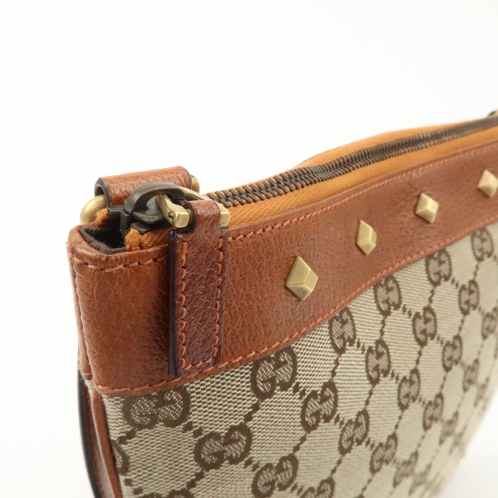 GUCCI GG Canvas Leather Shoulder Bag Brown 120893 Used