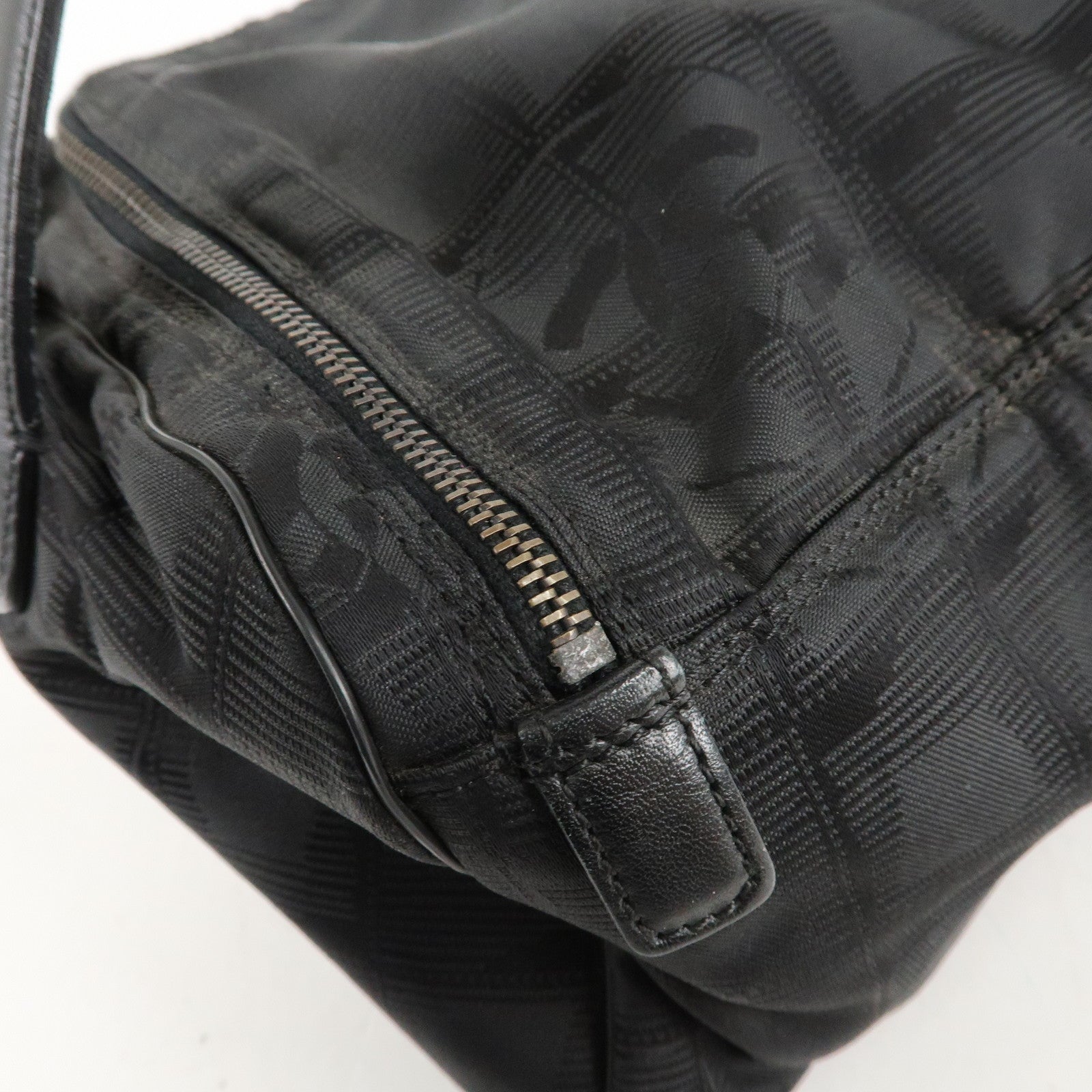 CHANEL New Travel Line Nylon Jacquard Leather Vanity Bag A15829 Used