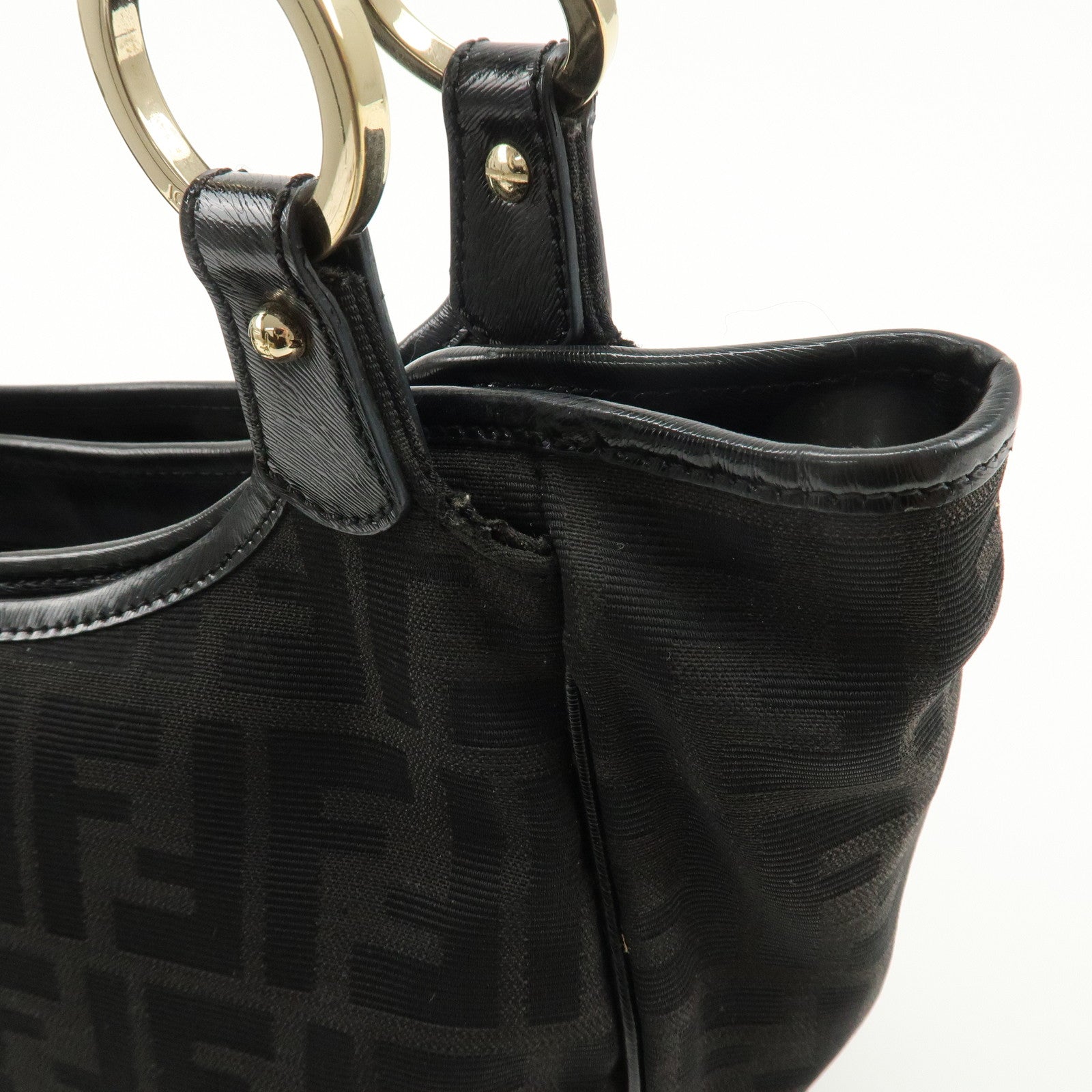 FENDI Zucca Canvas Leather Tote Bag Hand Bag Black 8BH156 Used