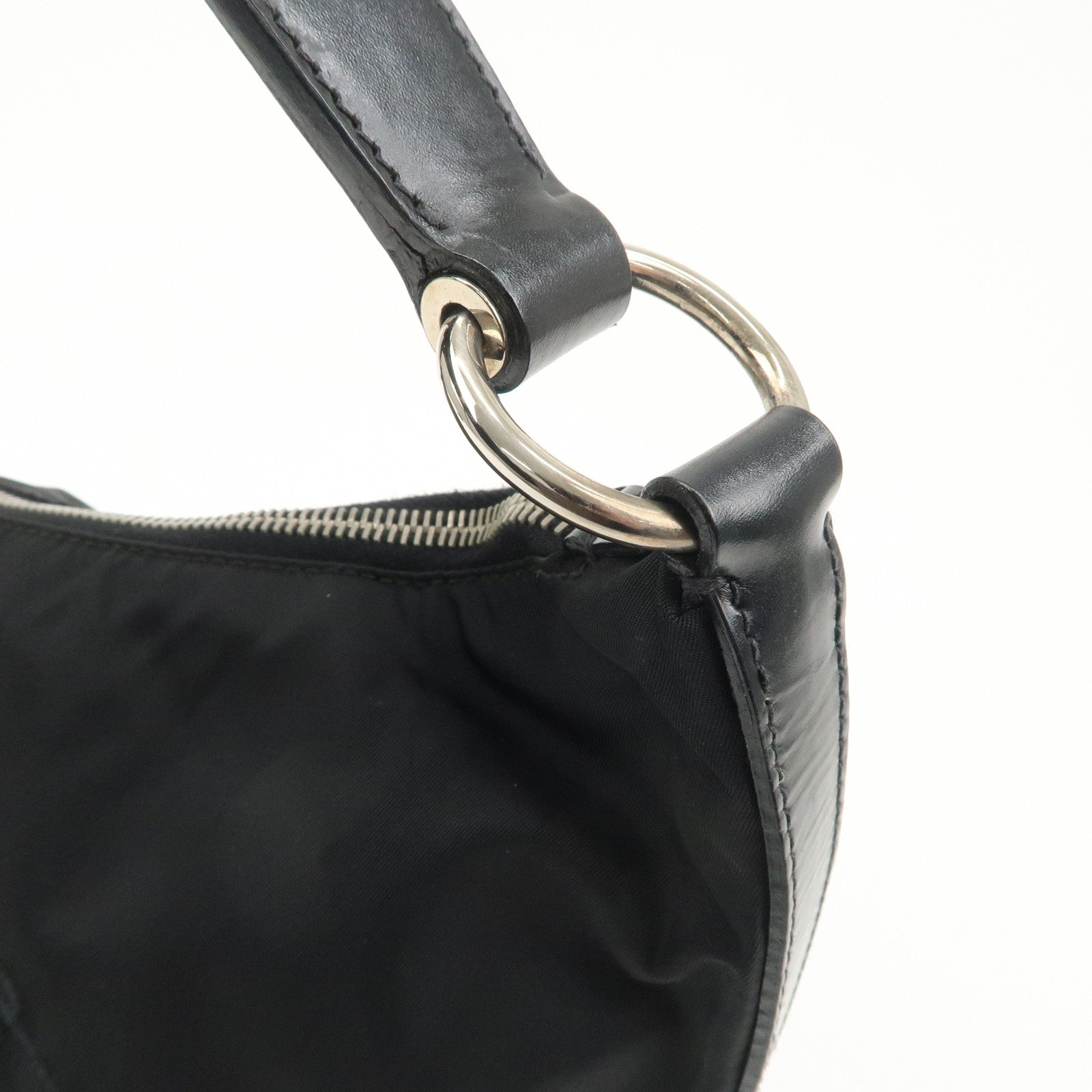 PRADA Nylon Leather Embroidery Shoulder Bag Hand Bag Black Used