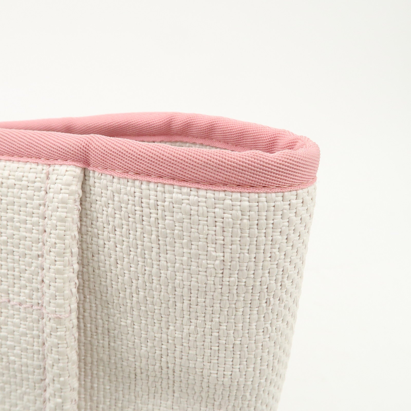 CHANEL Deauville Raffia Leather Chain Tote Bag GM Pink A66941 Used