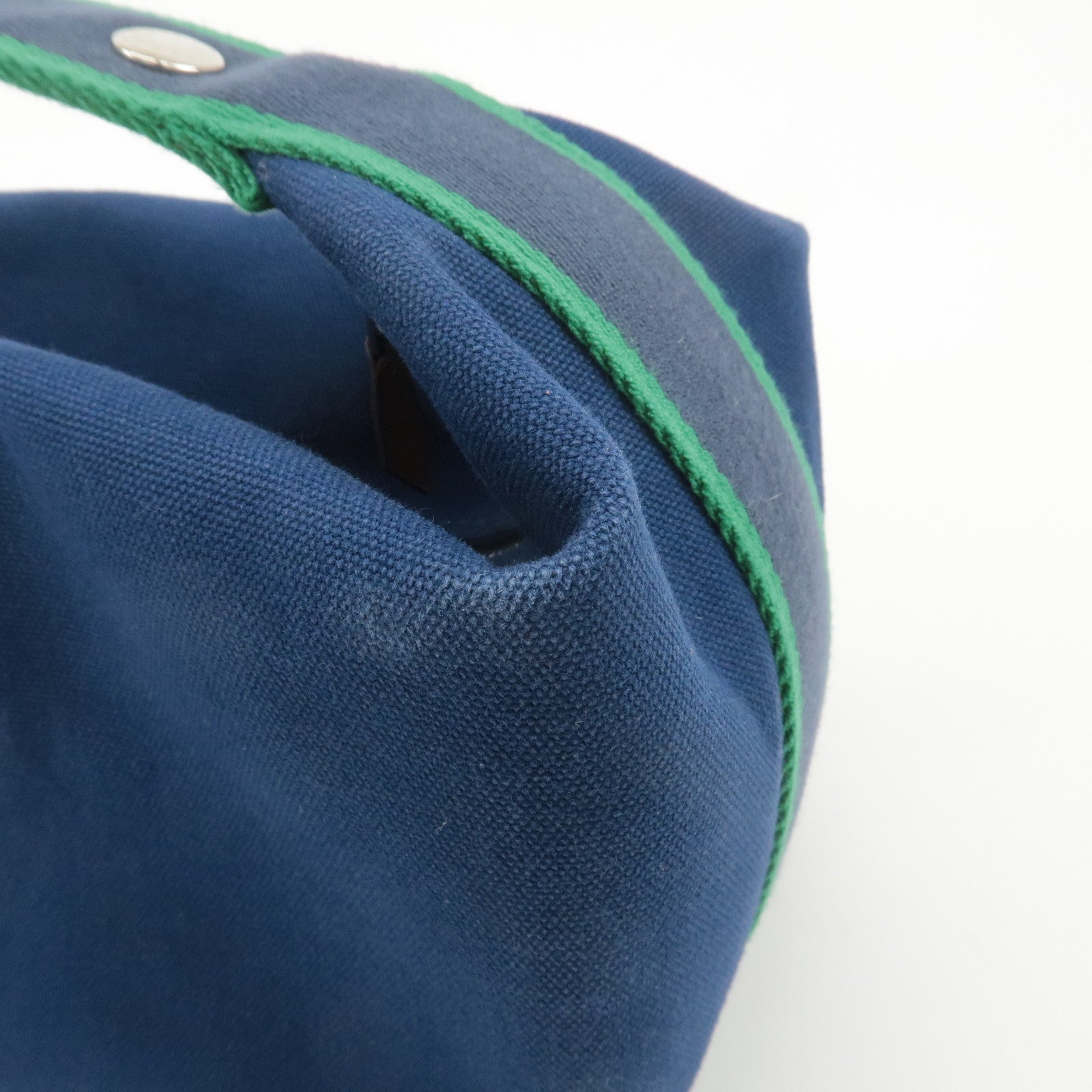 HERMES Bride A Brac GM Canvas Hand Bag Navy Green Used