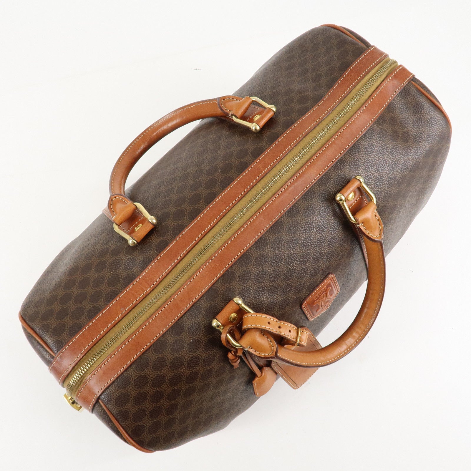 CELINE Macadam PVC Leather Boston Bag Hand Bag Brown Used