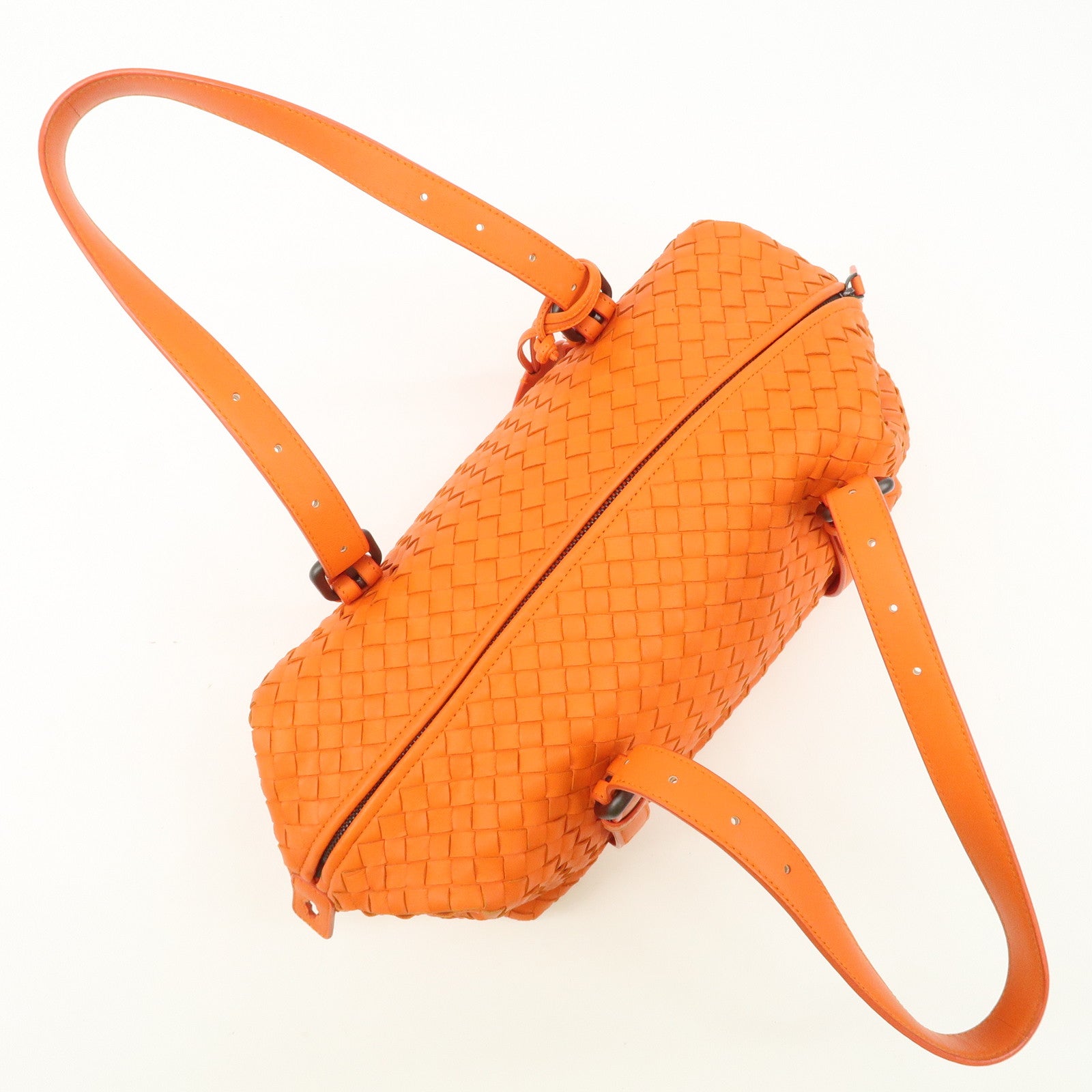 BOTTEGA VENETA Intrecciato Leather Boston Bag Hand Bag Orange Used