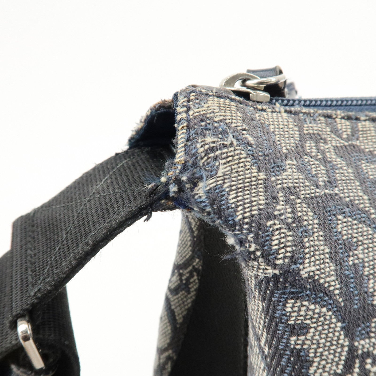 Christian Dior Trotter Canvas Leather Shoulder Bag  Navy White Used