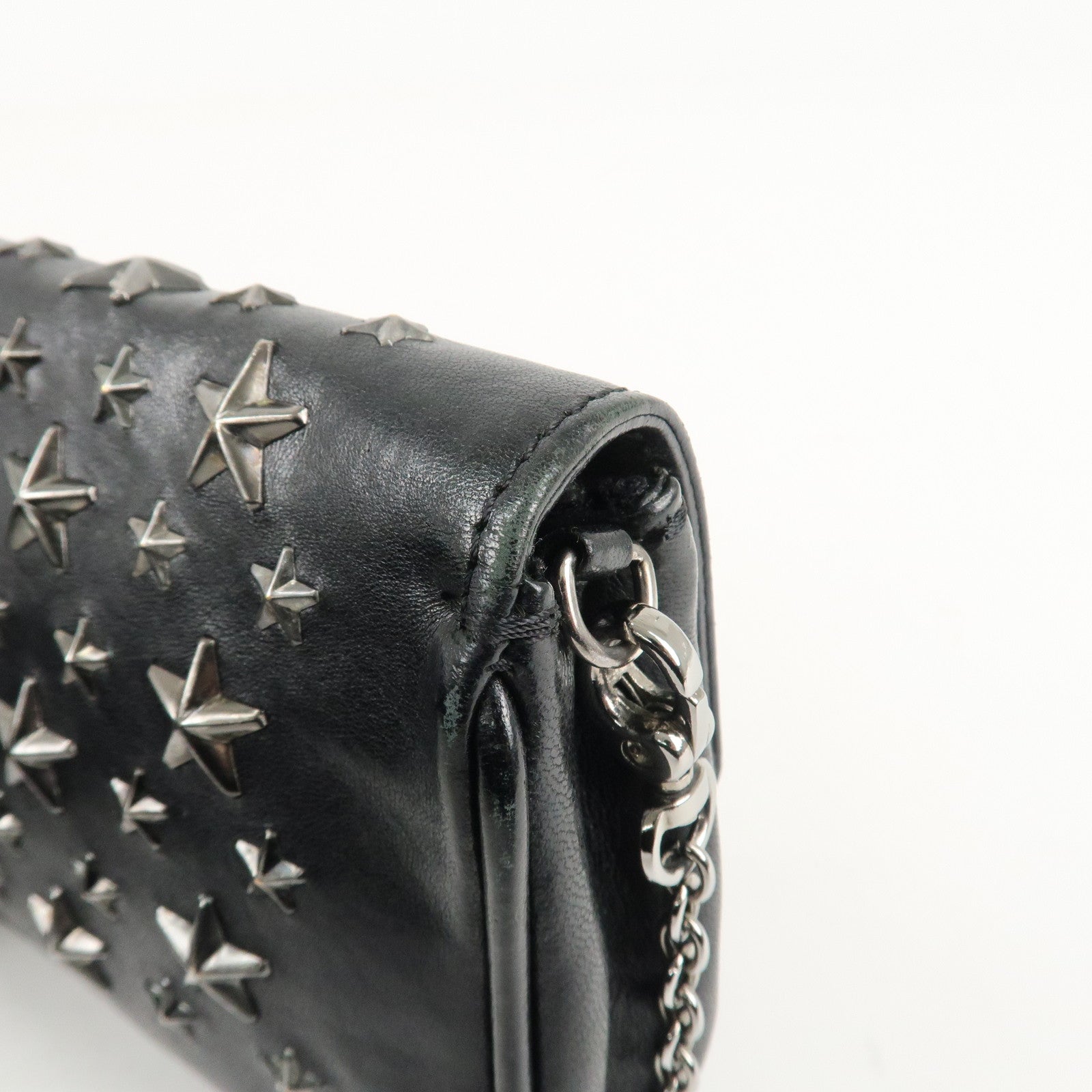 JIMMY CHOO Leather Chain Small Shoulder Bag Black Silver HDW Used