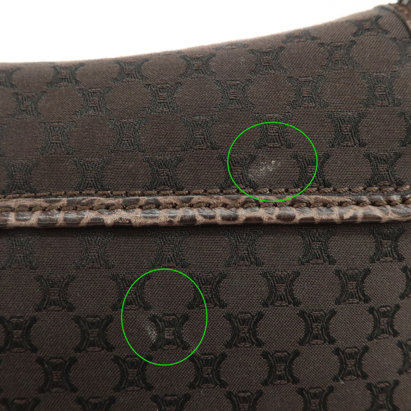 CELINE Macadam Canvas Leather Shoulder Bag Dark Brown Used