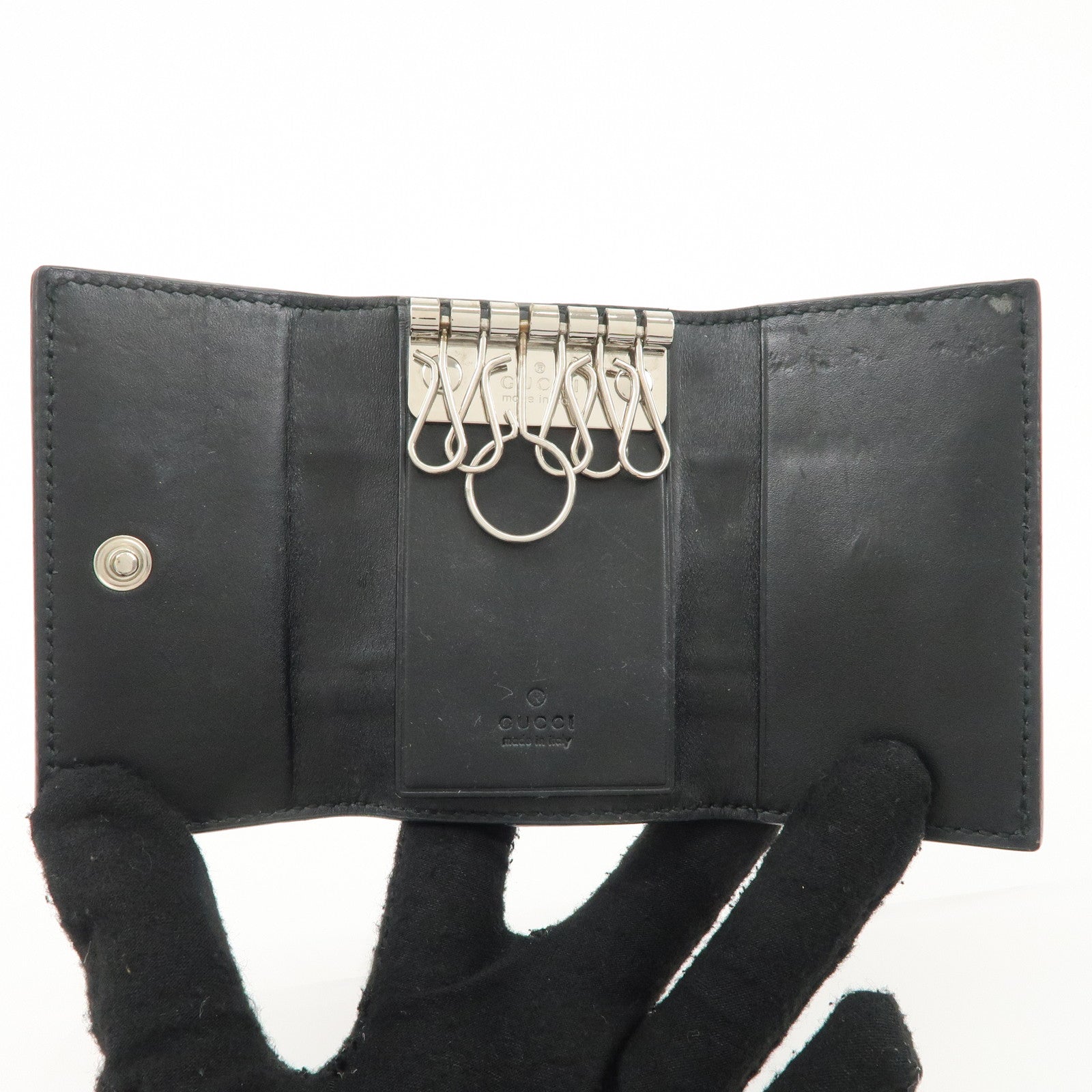 GUCCI Sherry Guccissima Leather 6 Key Case Black 408828 Used