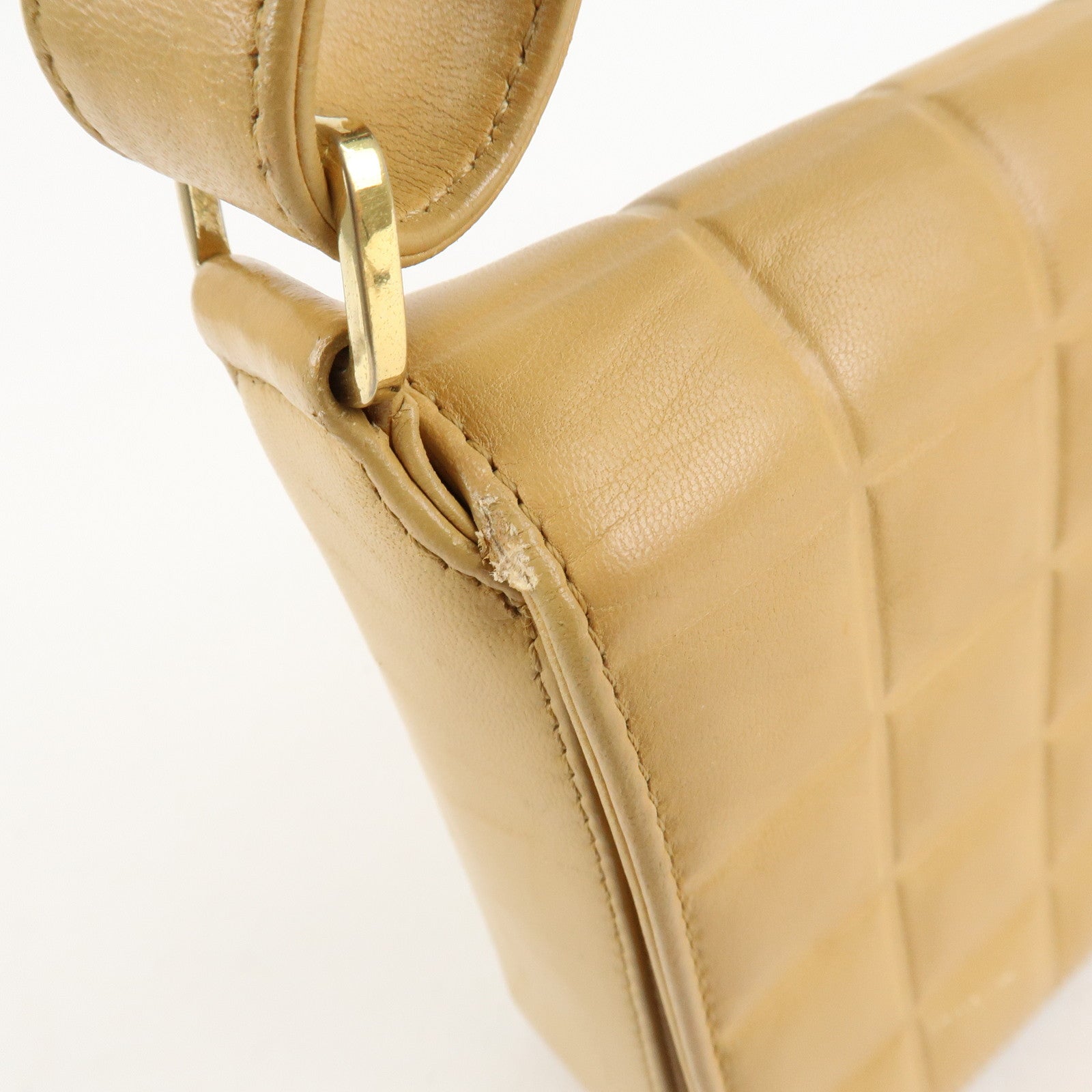 CHANEL COCO Mark Chocolate Bar Lamb Skin Shoulder Bag Beige Used