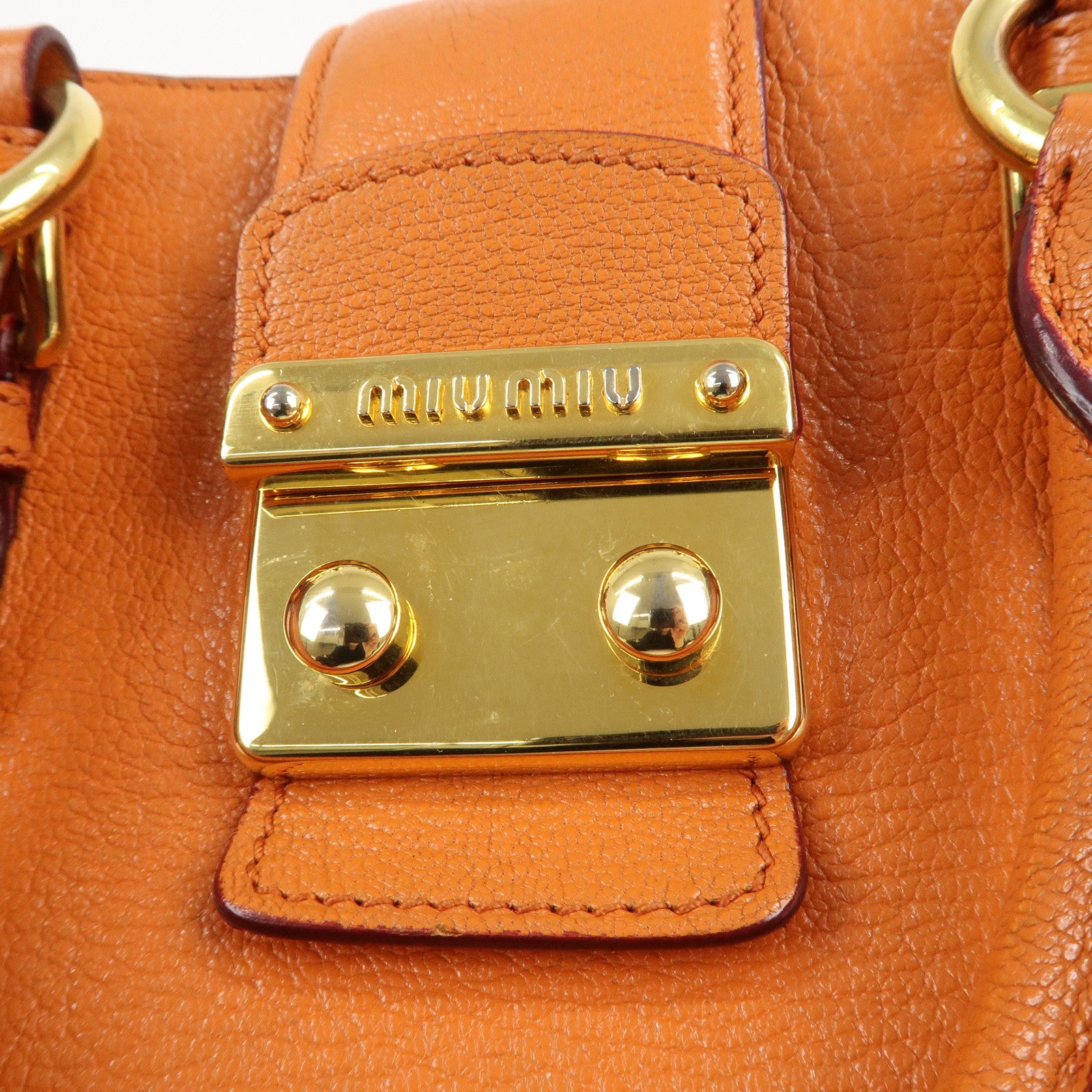 MIU MIU Madras Leather 2WAY Bag Hand Bag Orange RN0799 Used