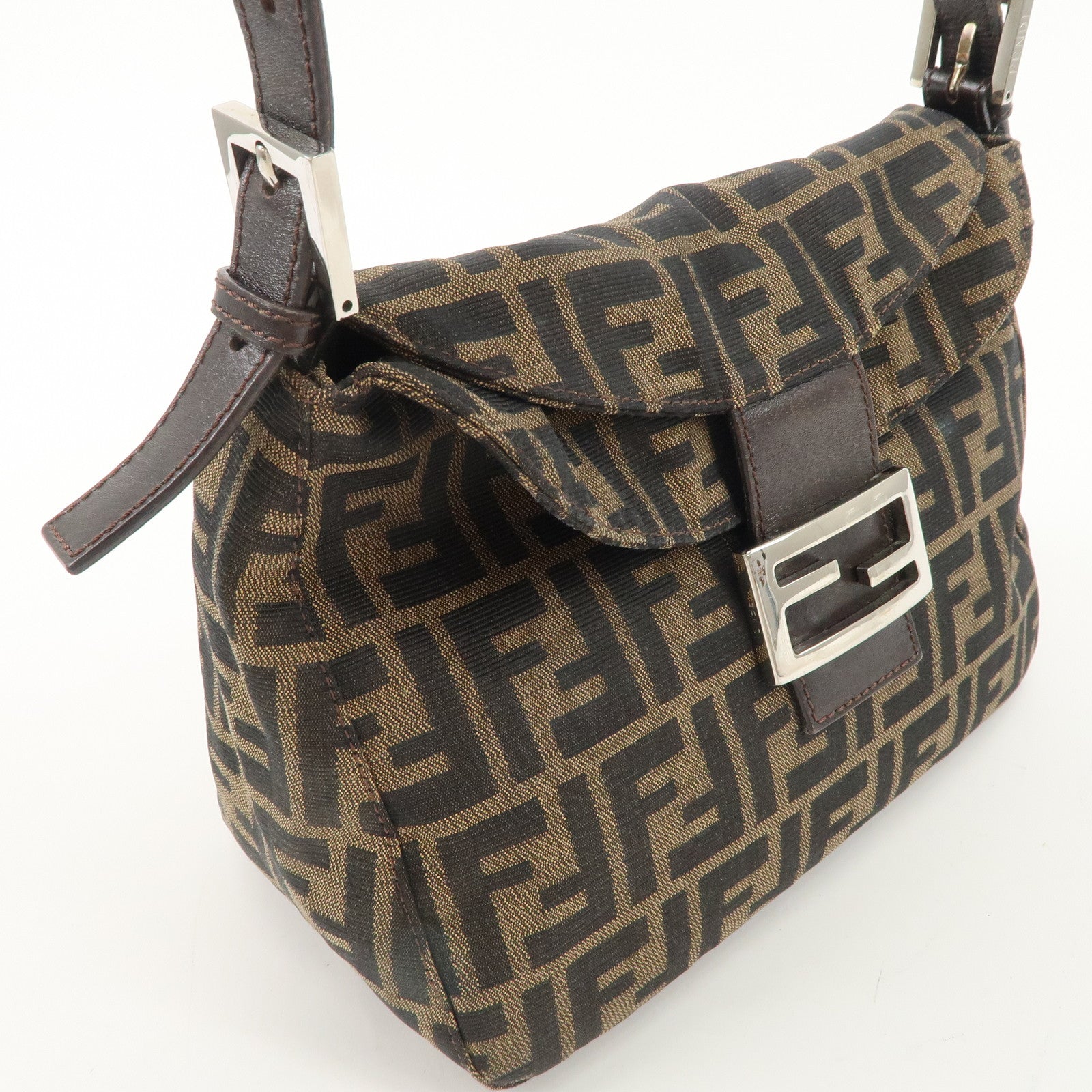 FENDI Zucca Canvas Leather Shoulder Bag Hand Bag 26423Used F/S Used