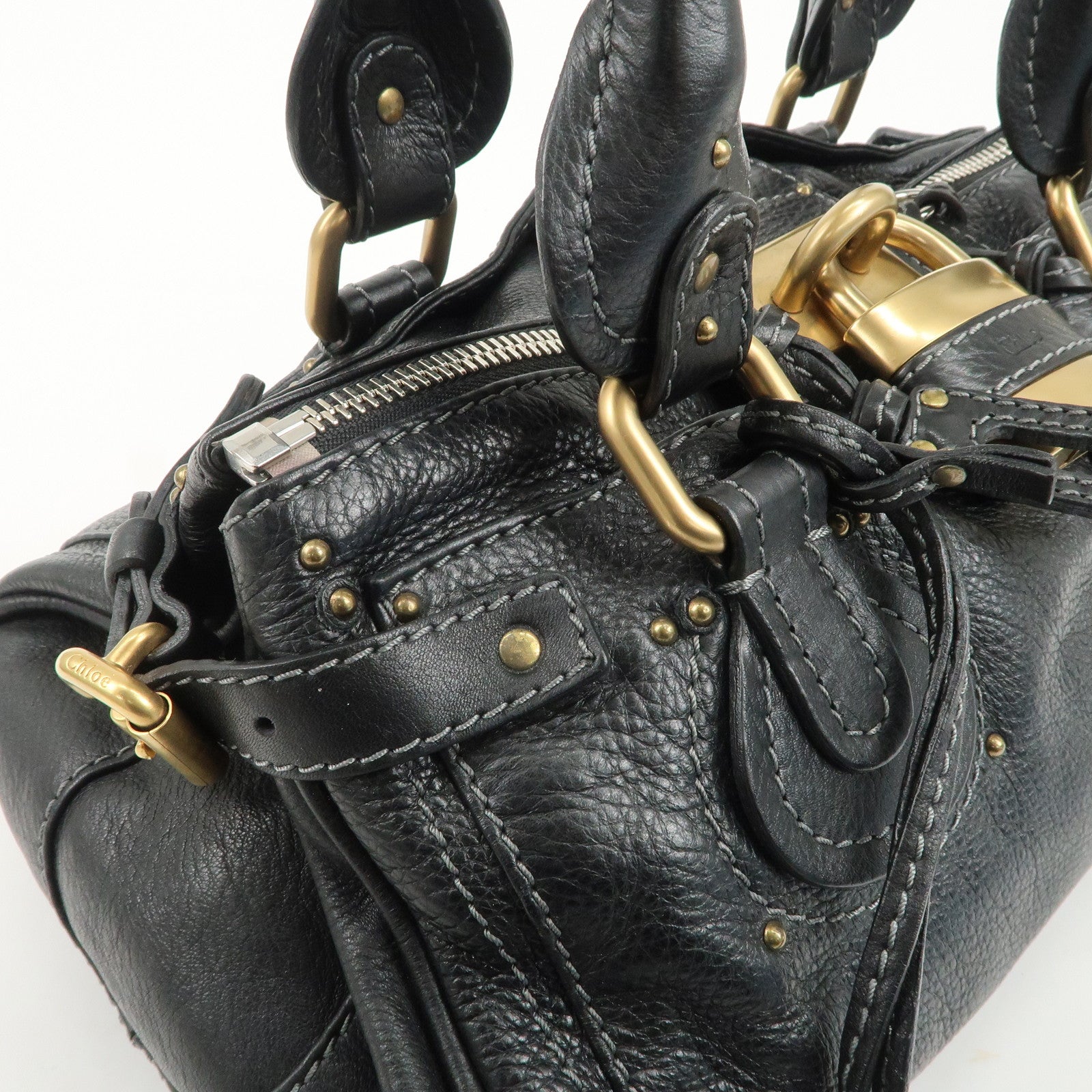 Chloe Paddington Leather Hand Bag Black Gold Hardware Used