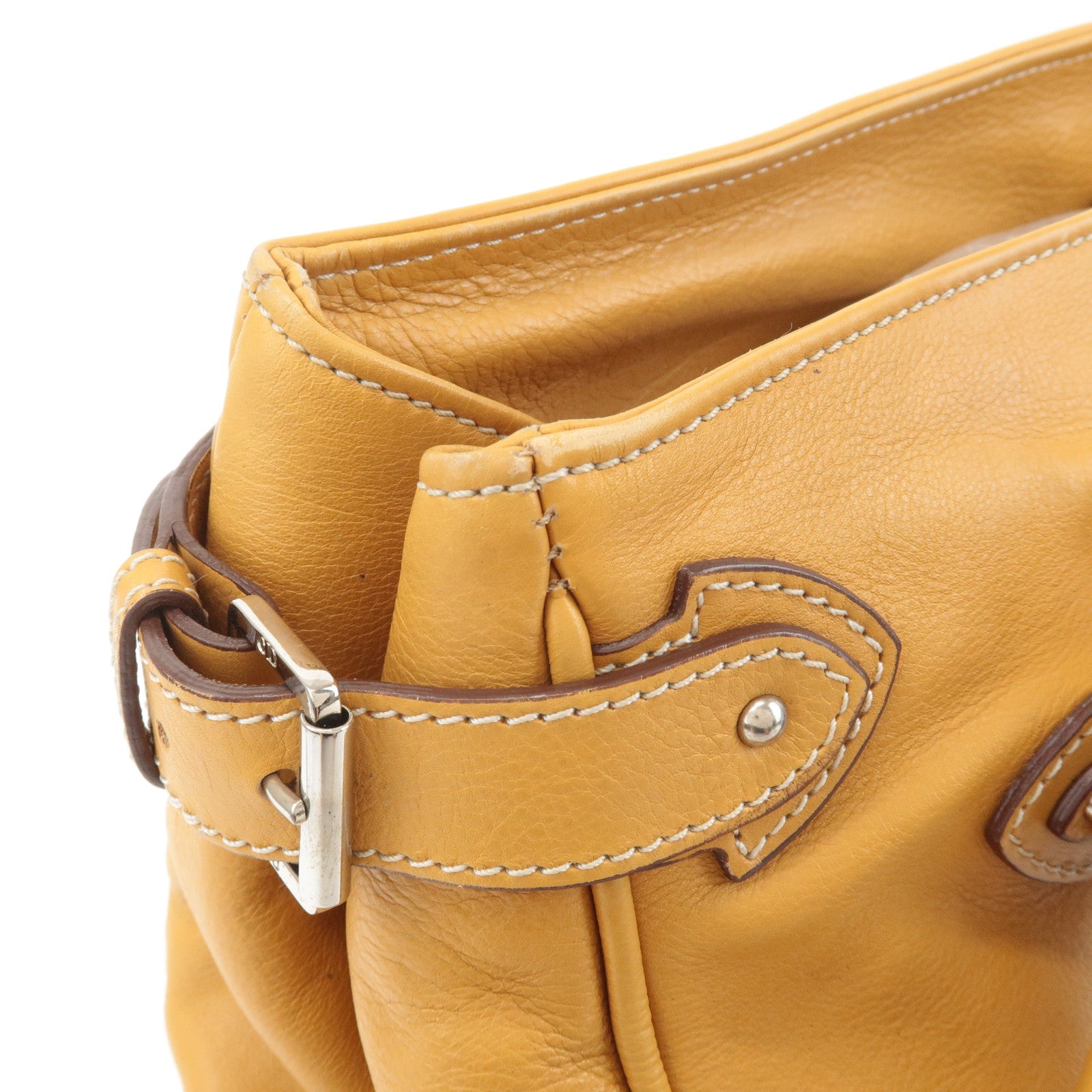 Christian Dior Leather Tote Bag Shoulder Bag Mustard Silver HDW Used