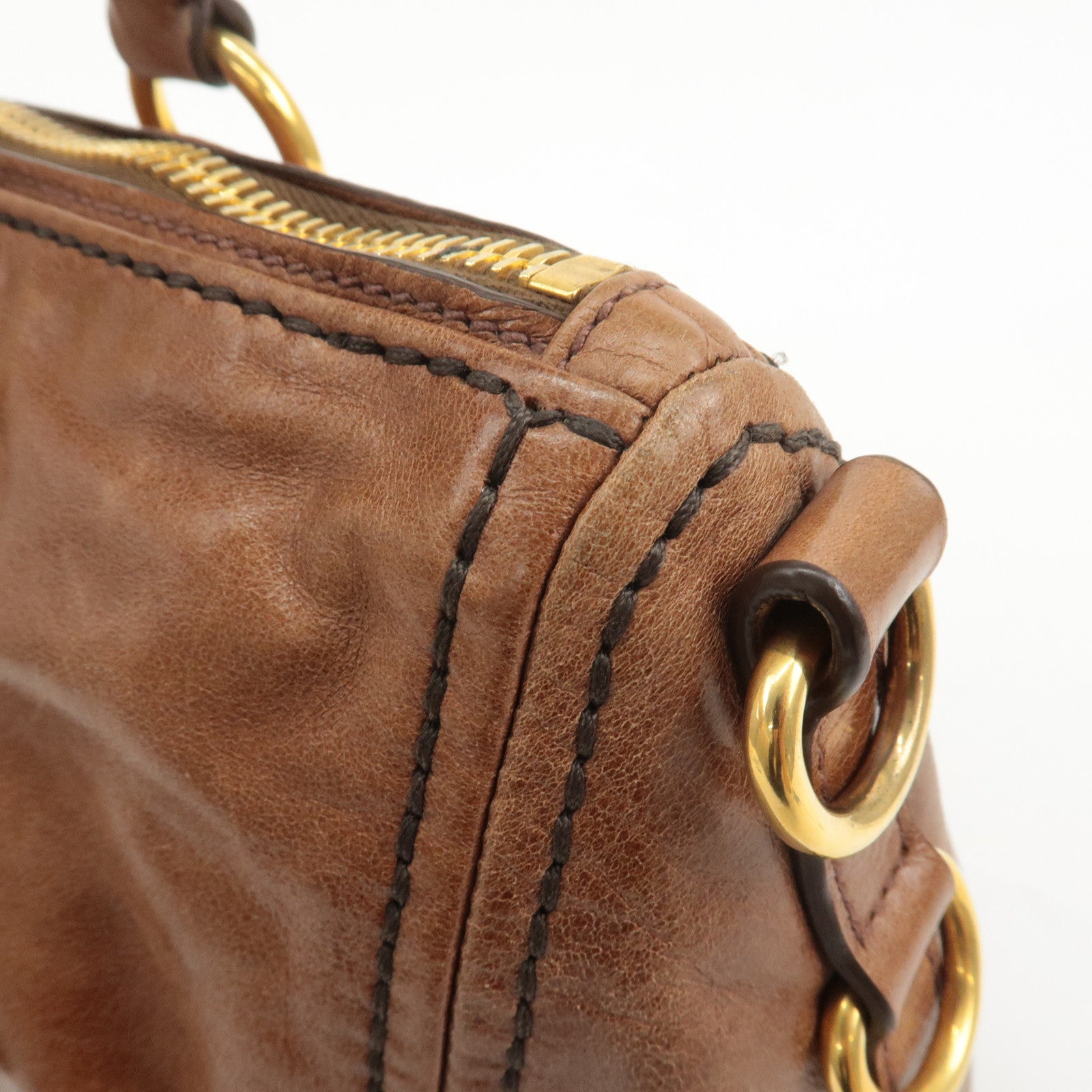 PRADA Logo Leather 2way Hand Bag Shoulder Bag Brown BL0727 Used