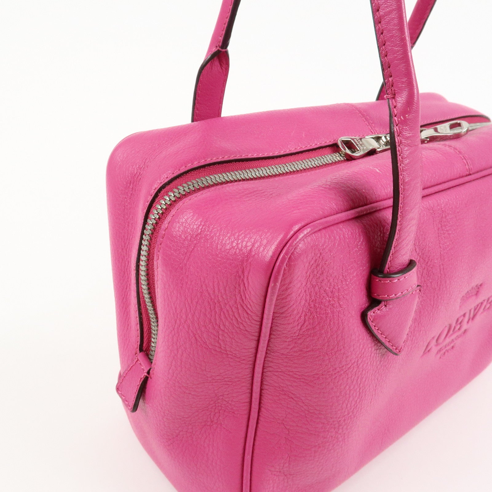 LOEWE Leather Herritage Mini Boston Bag Hand Bag Pink Used