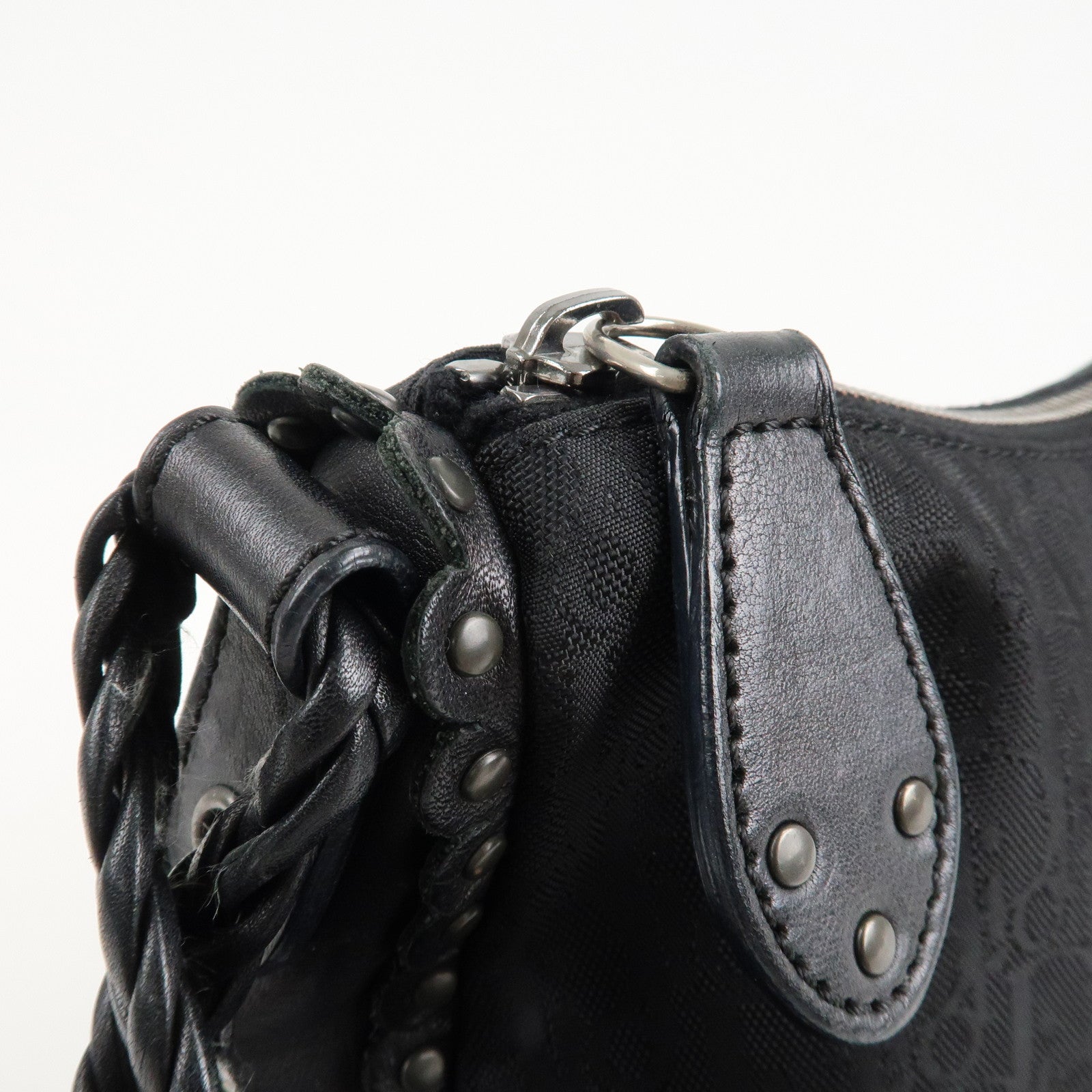 BVLGARI Logo Mania Canvas Leather Tote Bag Shoulder Bag Black Used