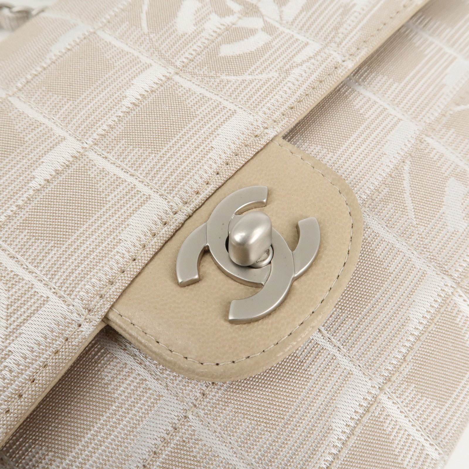 CHANEL Travel Line Chocolate Bar Nylon Jacquard Chain Bag A15285 Used