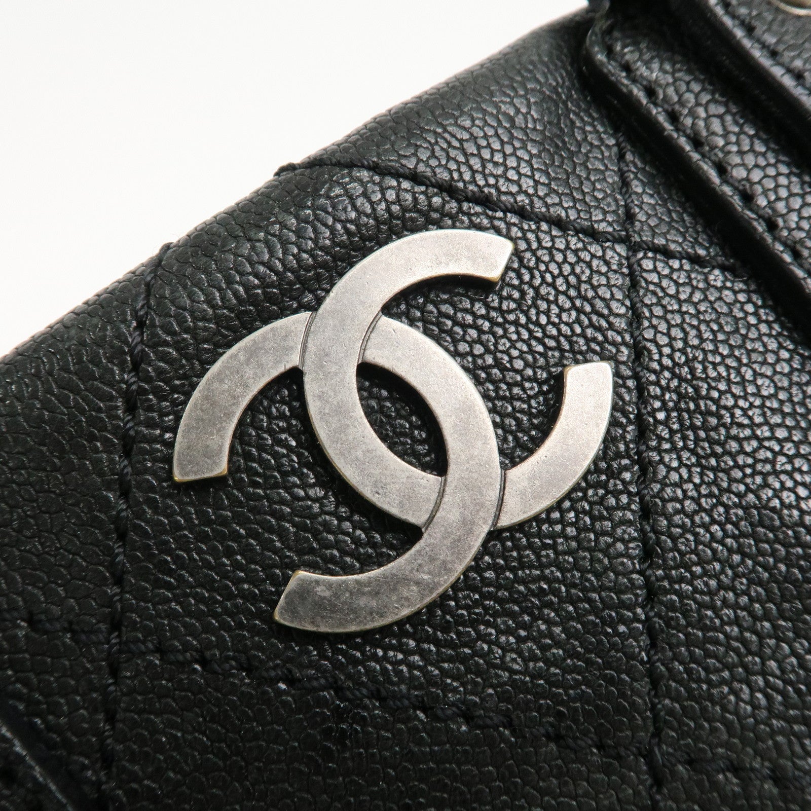 CHANEL Matelasse Caviar Skin Boston Bag Hand Bag Black A33046 Used