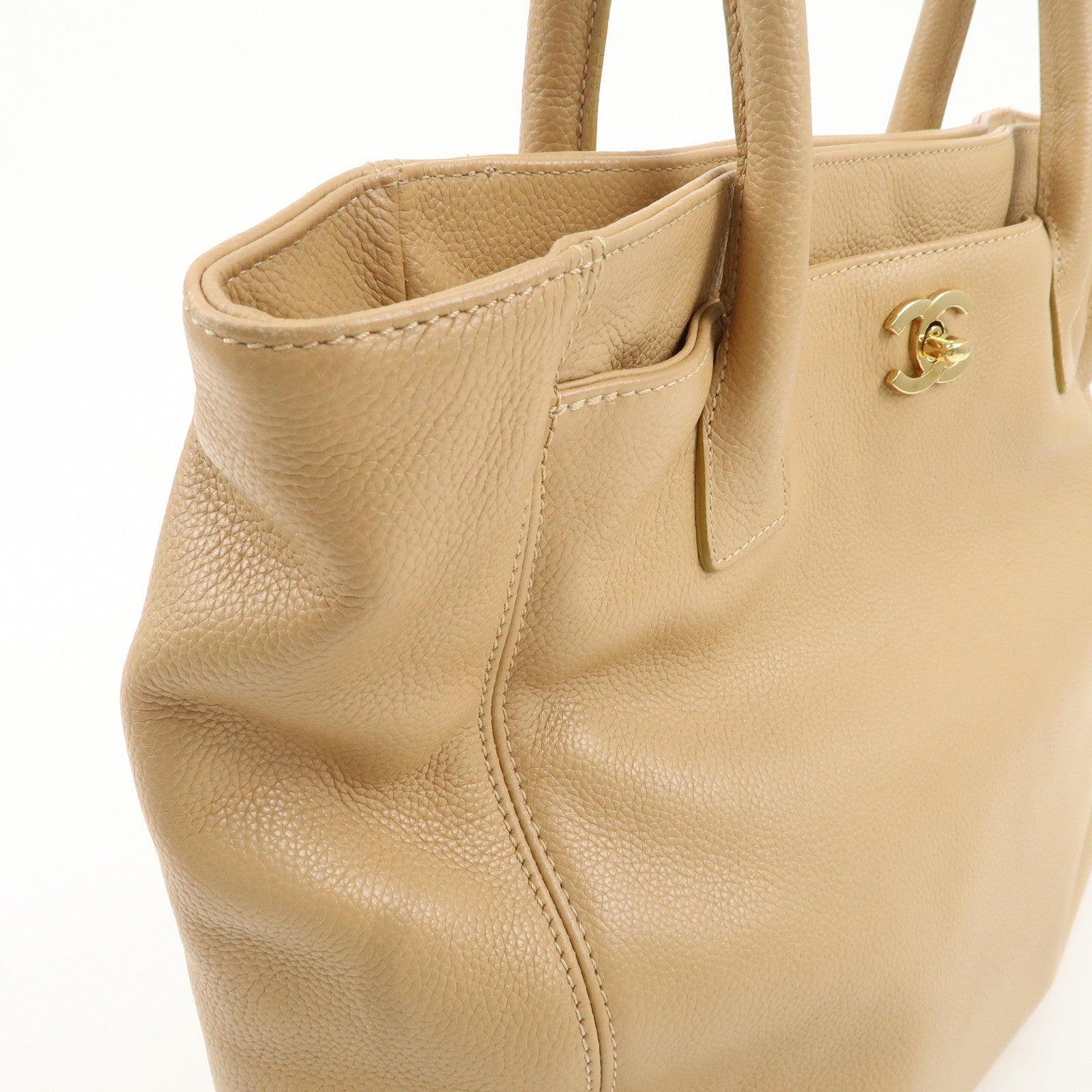 CHANEL COCO Mark Leather Executive Tote Bag Shoulder Bag Beige Used