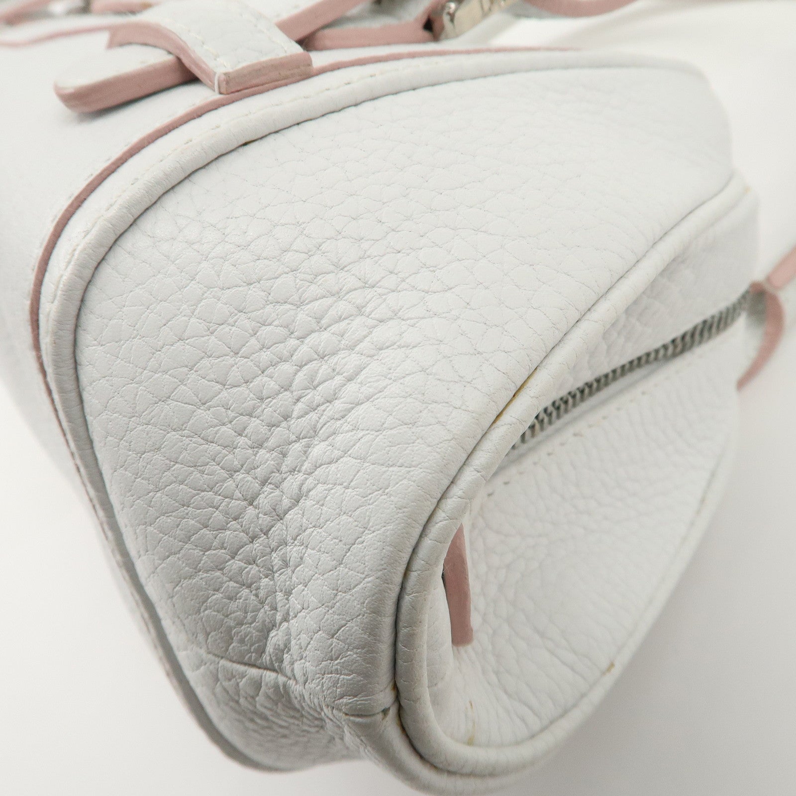 LOEWE Leather Senda Boston Bag Hand Bag White Used