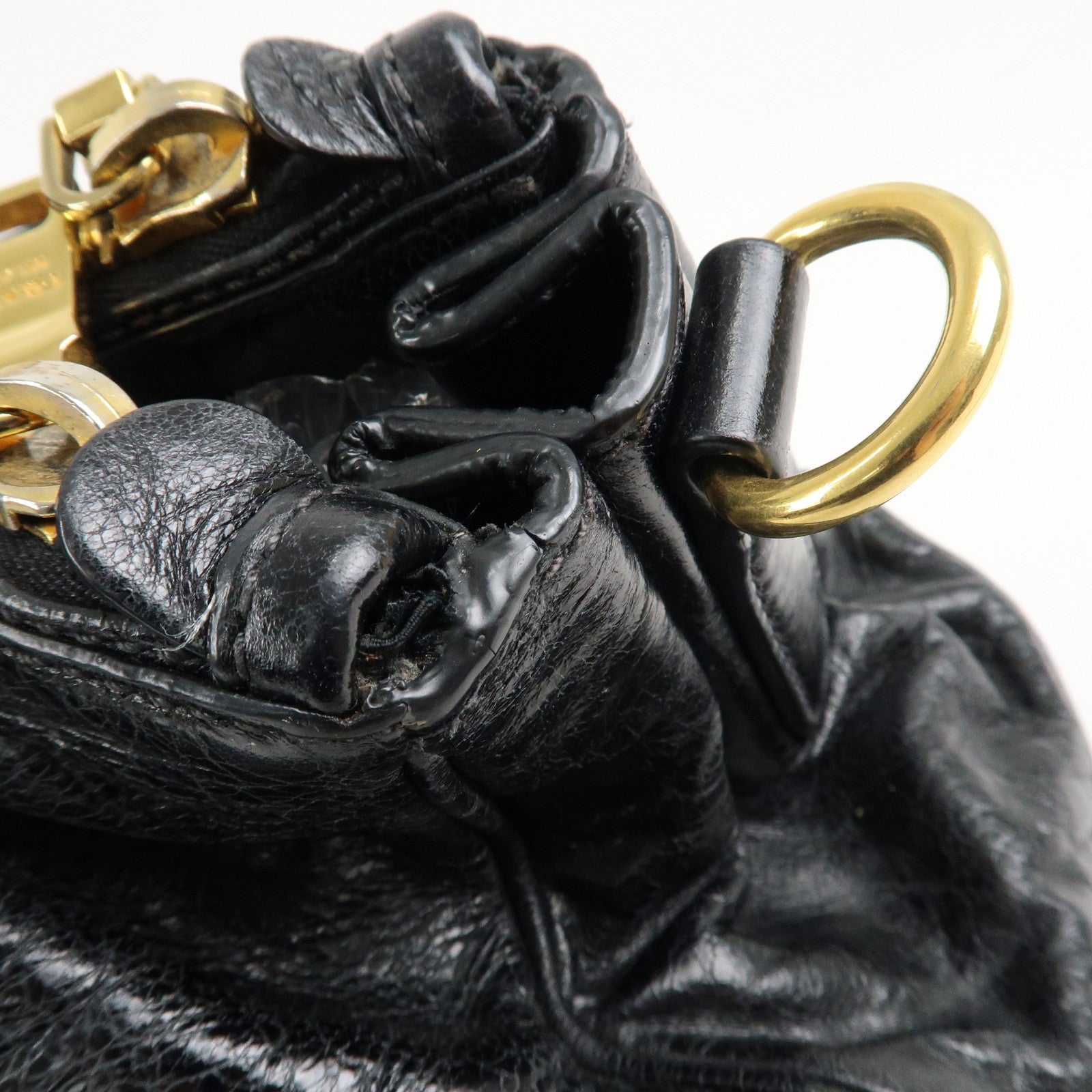 PRADA Leather 2Way Hand Bag Shoulder Bag Black BN2324 Used