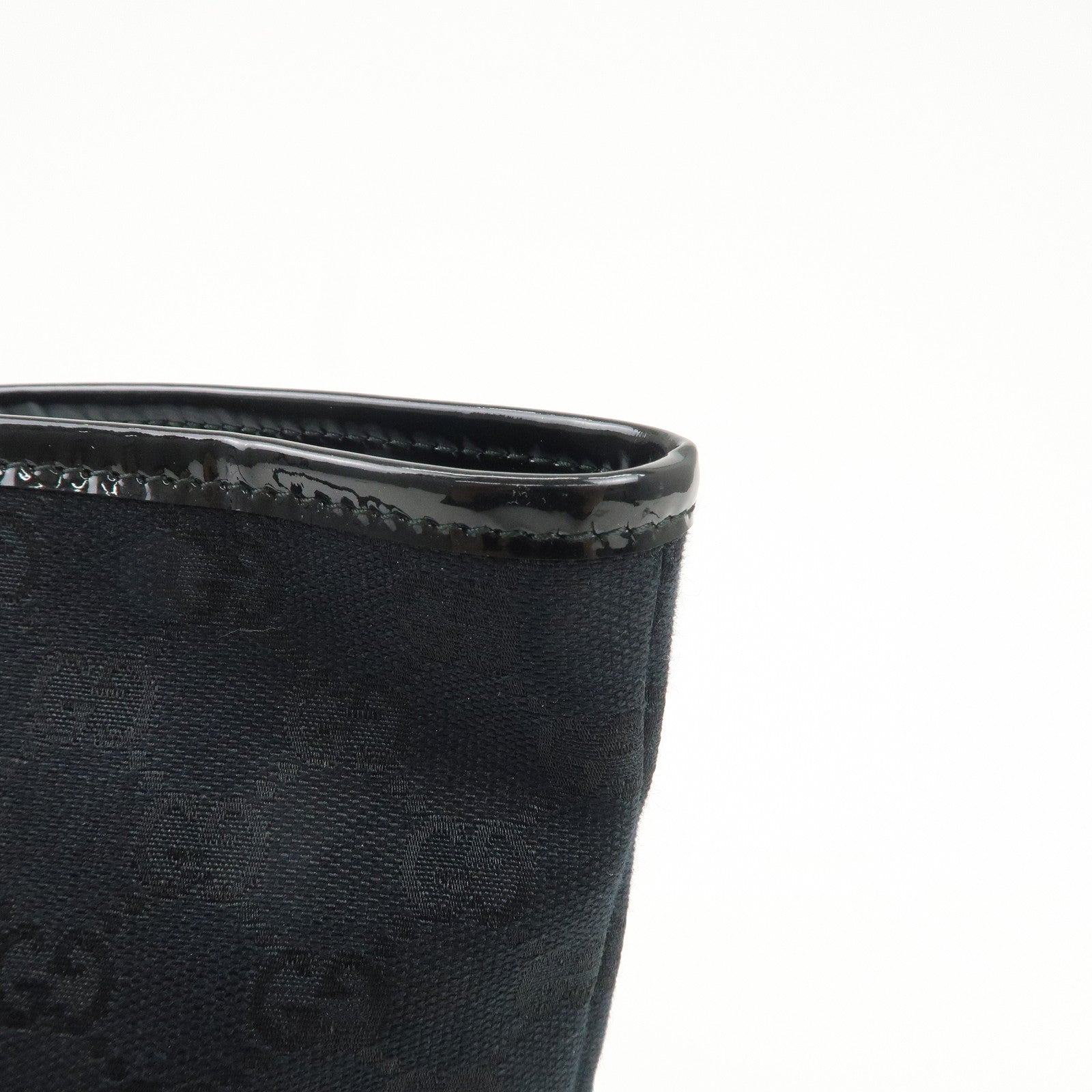 GUCCI GG Canvas Patent Leather Tote Bag Hand Bag Black 211976 Used