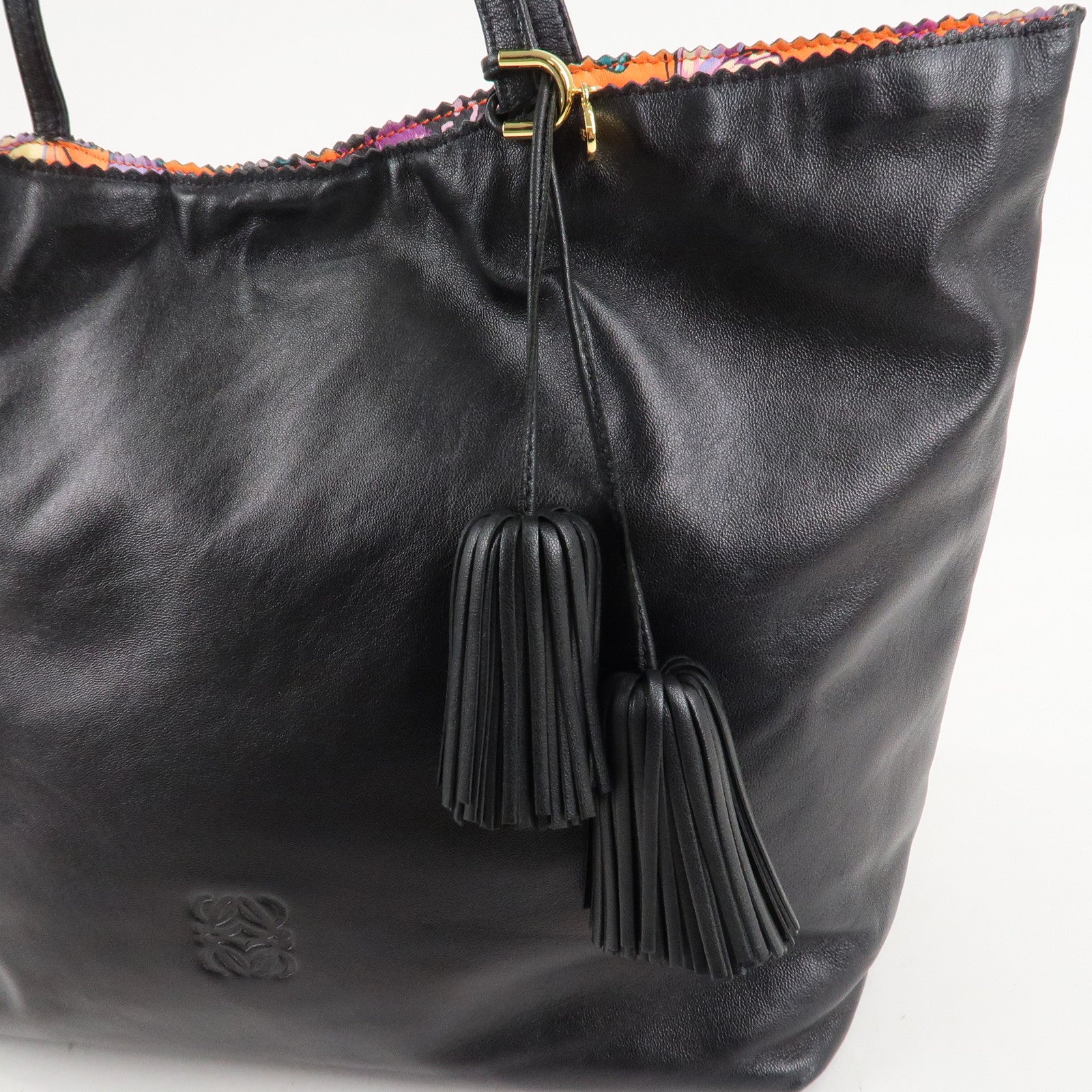 LOEWE Anagram Leather Shoulder Bag Tote Bag Black Used