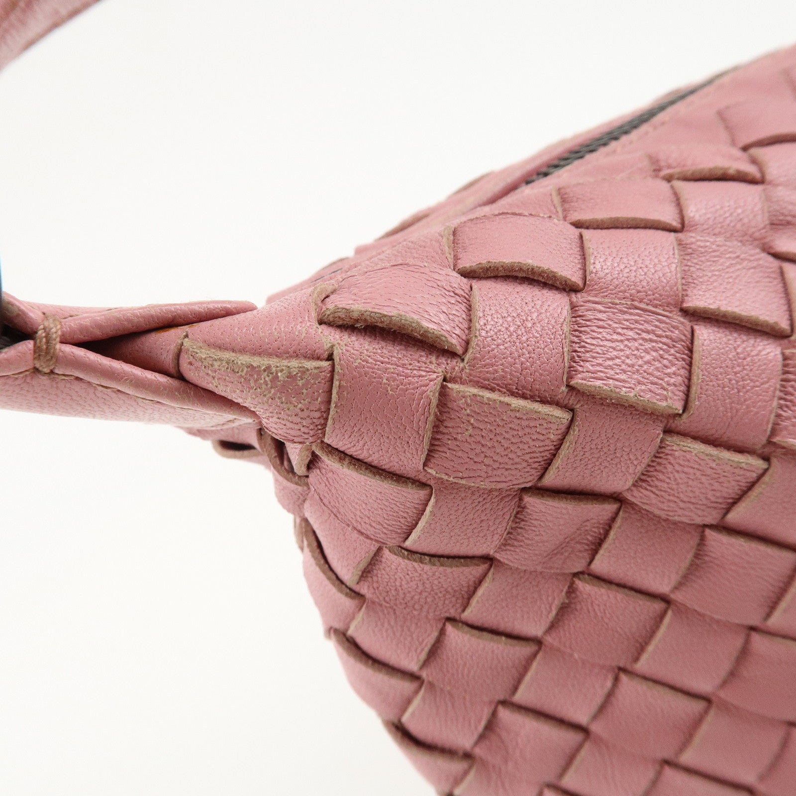 BOTTEGA VENETA Intrecciato Leather Shoulder Bag Pink Used