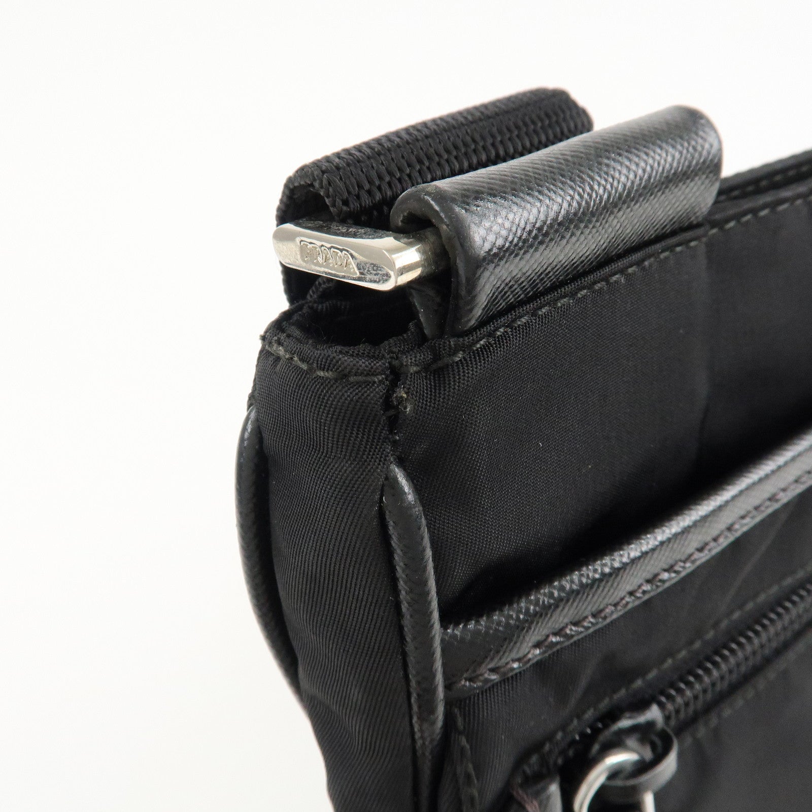 PRADA Logo Nylon Leather Shoulder Bag Crossbody Bag Black Used