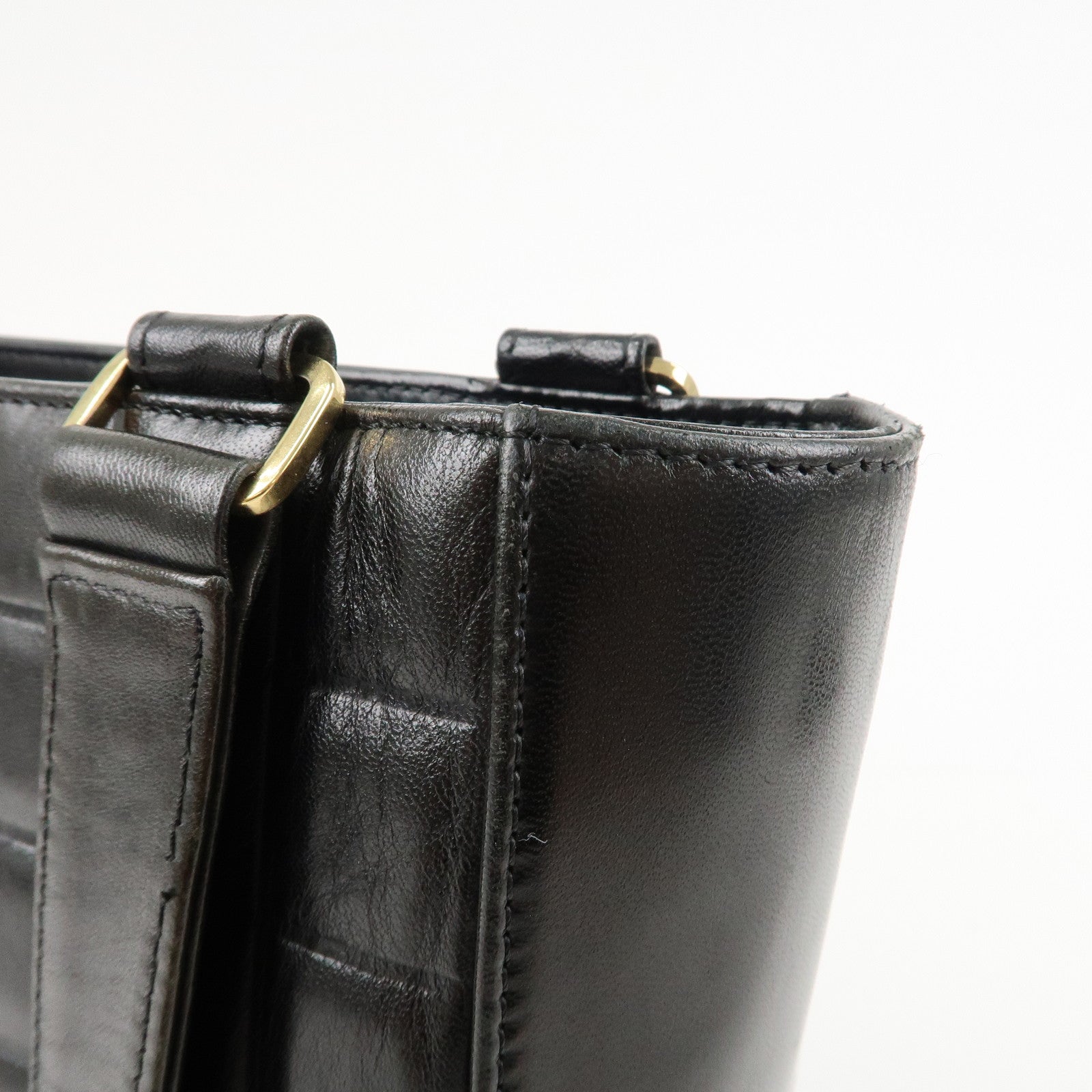 CHANEL Chocolate Bar Lamb Skin COCO Mark Tote Bag Hand Bag A17809 Used