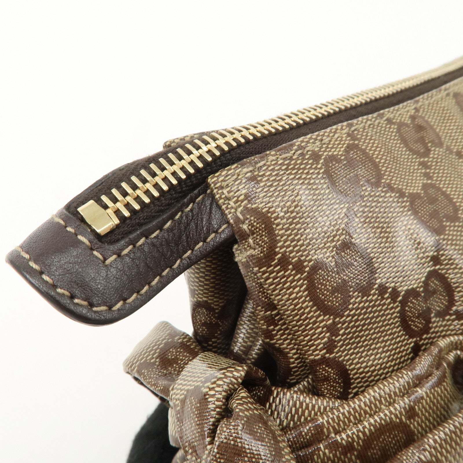 GUCCI Hysteria GG Crystal Leather Pouch Beige Brown 203632 Used