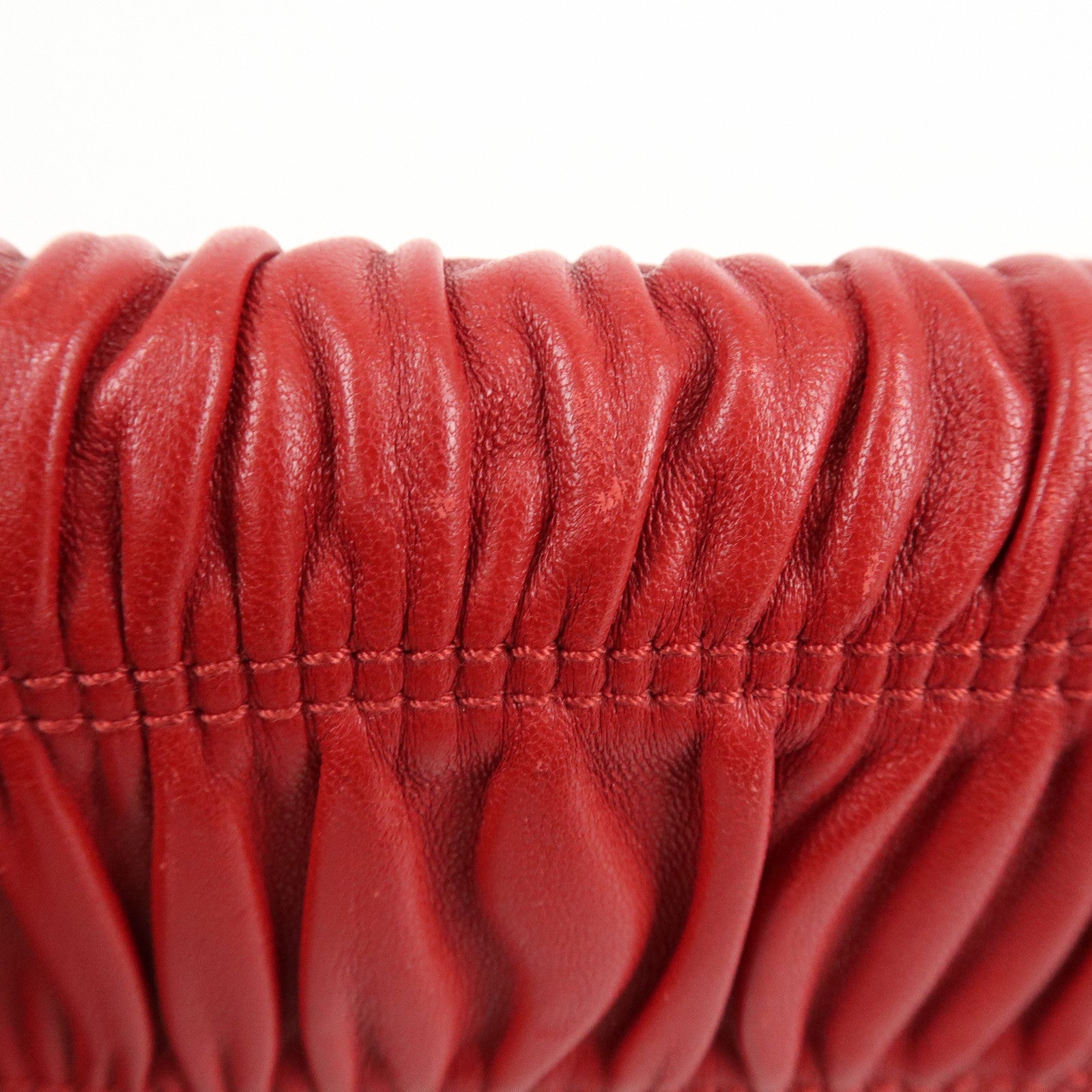 PRADA Logo Leather Bi-Fold Long Wallet Red Gold Hardware Used