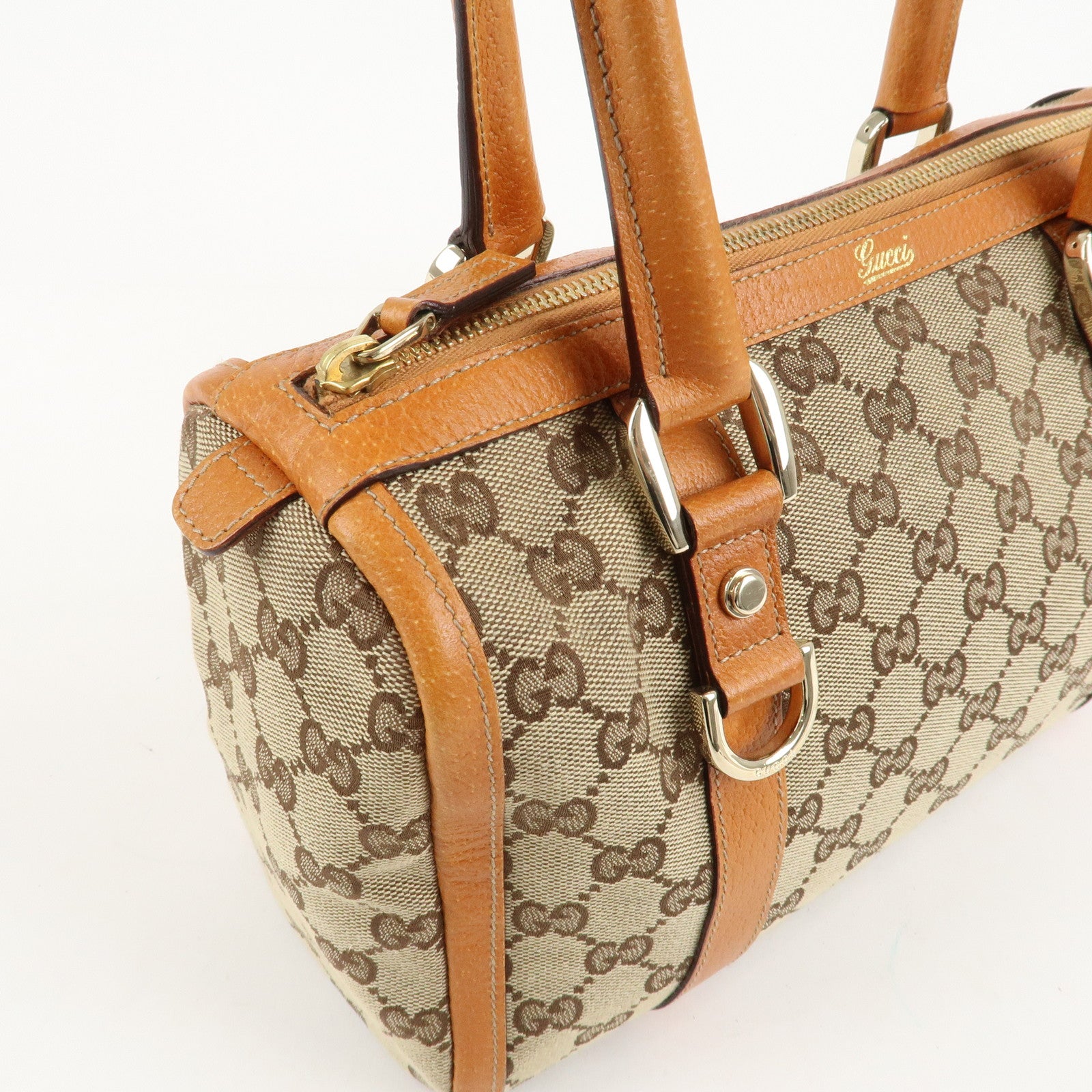 GUCCI Abbey GG Canvas Leather Mini Boston Bag Beige Orange 130942 Used