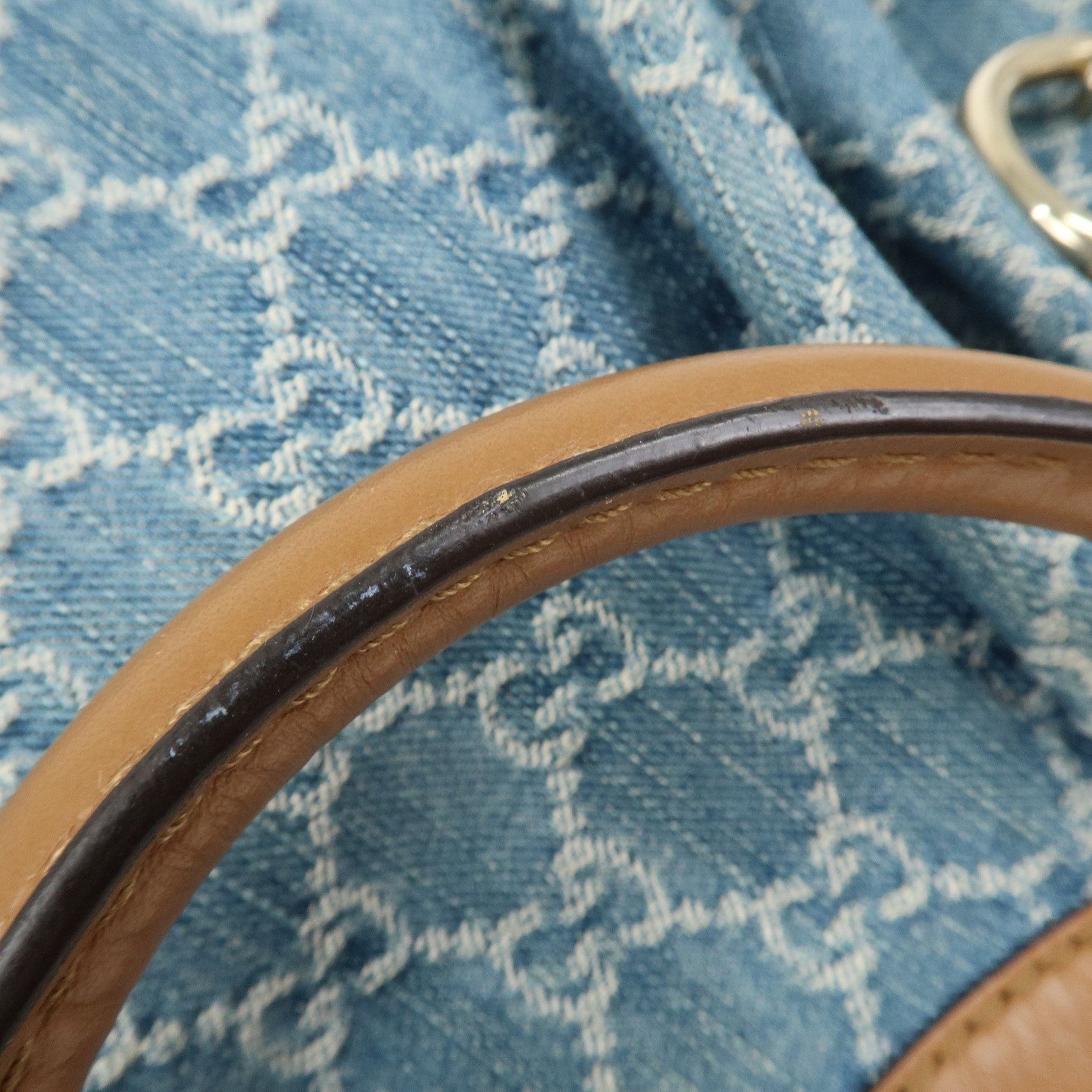 GUCCI Sukey GG Denim Leather Tote Bag Hand Bag Blue Brown 211944