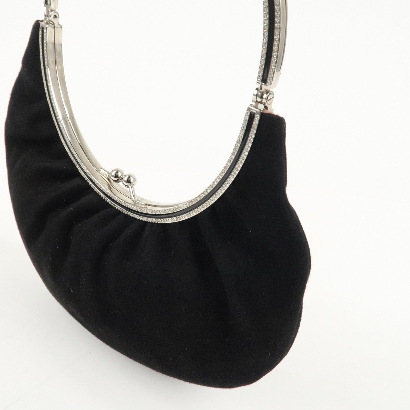 VALENTINO Suede Satin One-Handle Bijou Hand Bag Black Used