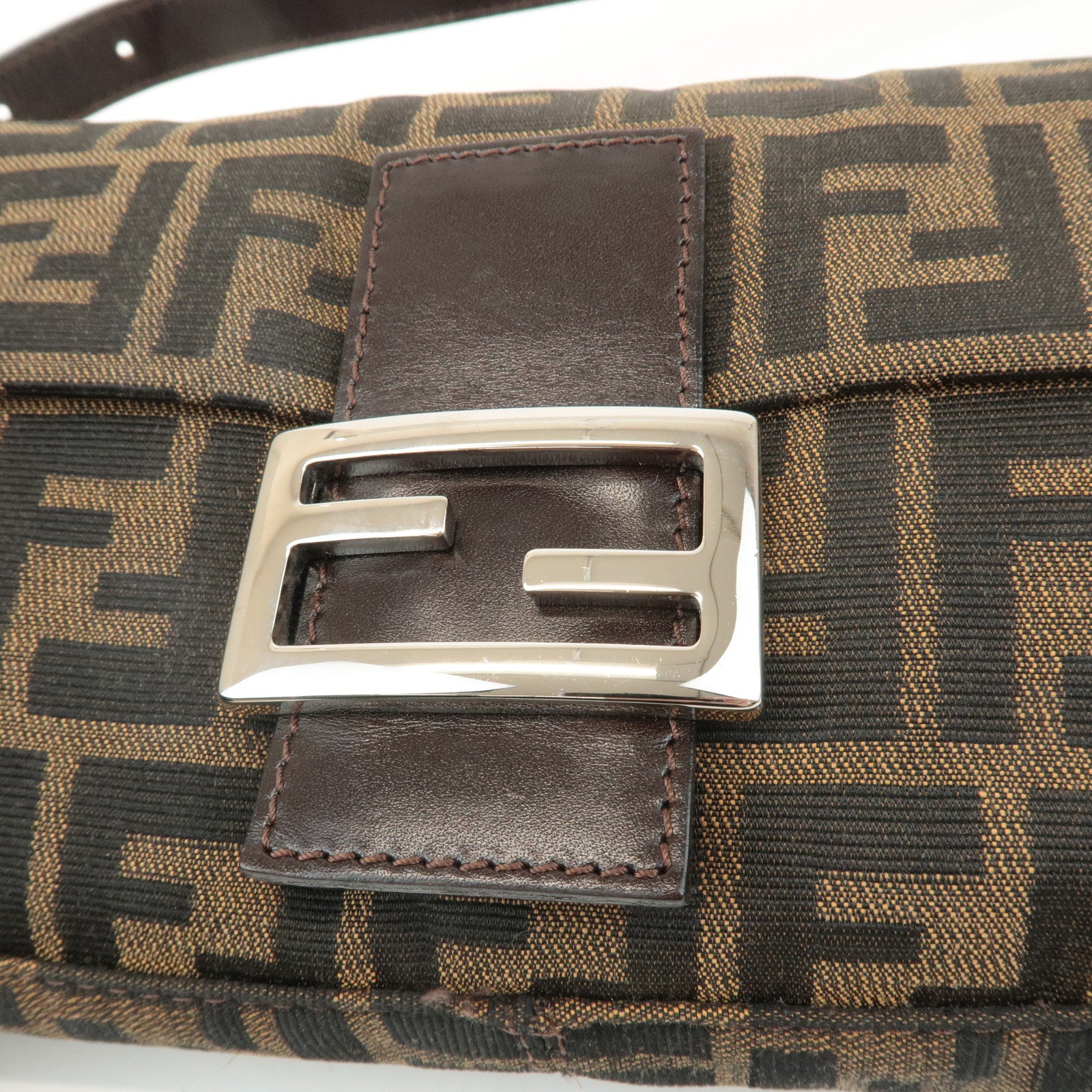 FENDI Mamma Baguette Zucca Canvas Shoulder Bag Brown Black 26424 Used