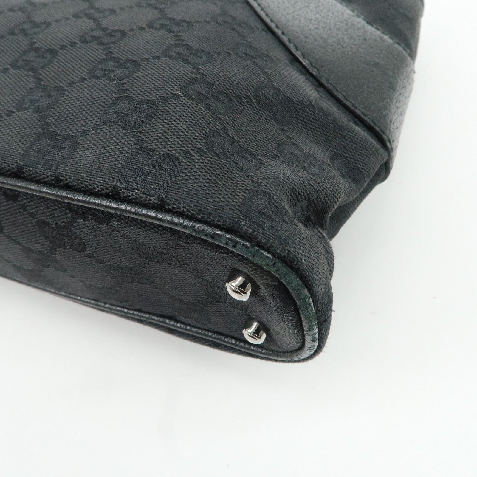 GUCCI GG Canvas Leather Tote Bag Hand Bag Black 113015 Used