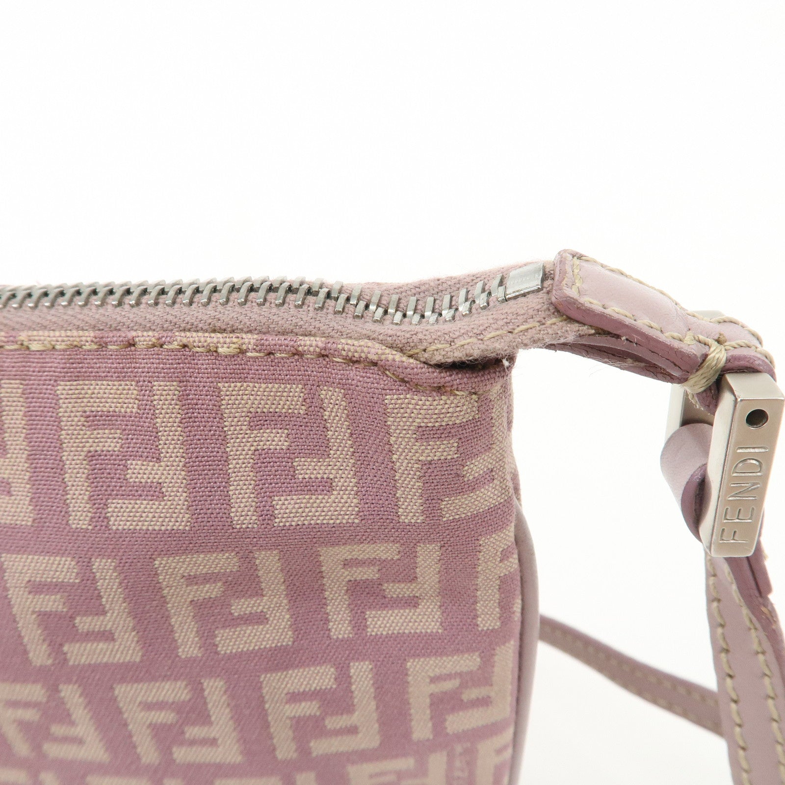 FENDI Zucchino Canvas Leather Shoulder Bag Purple Beige 8BT047 Used