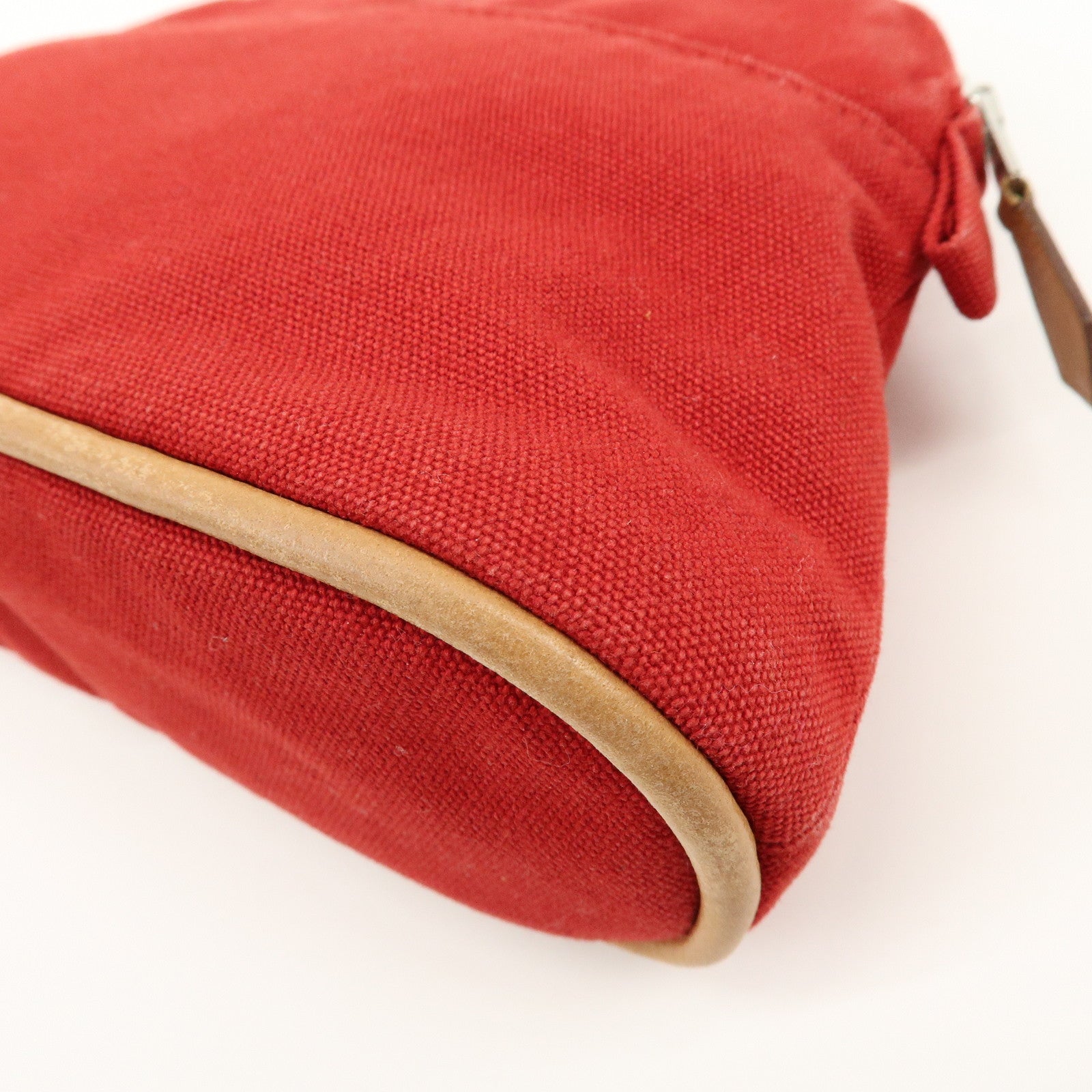 HERMES Bolide Mini Cotton Leather Pouch Cosmetic Case Red Beige