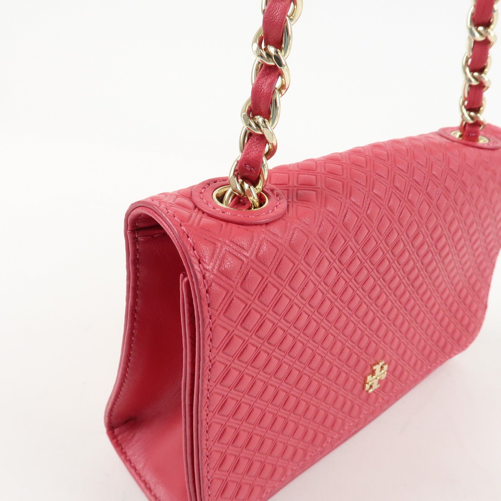 Tory Burch Leather Chain Shoulder Bag Hand Bag Pink Gold HDW Used
