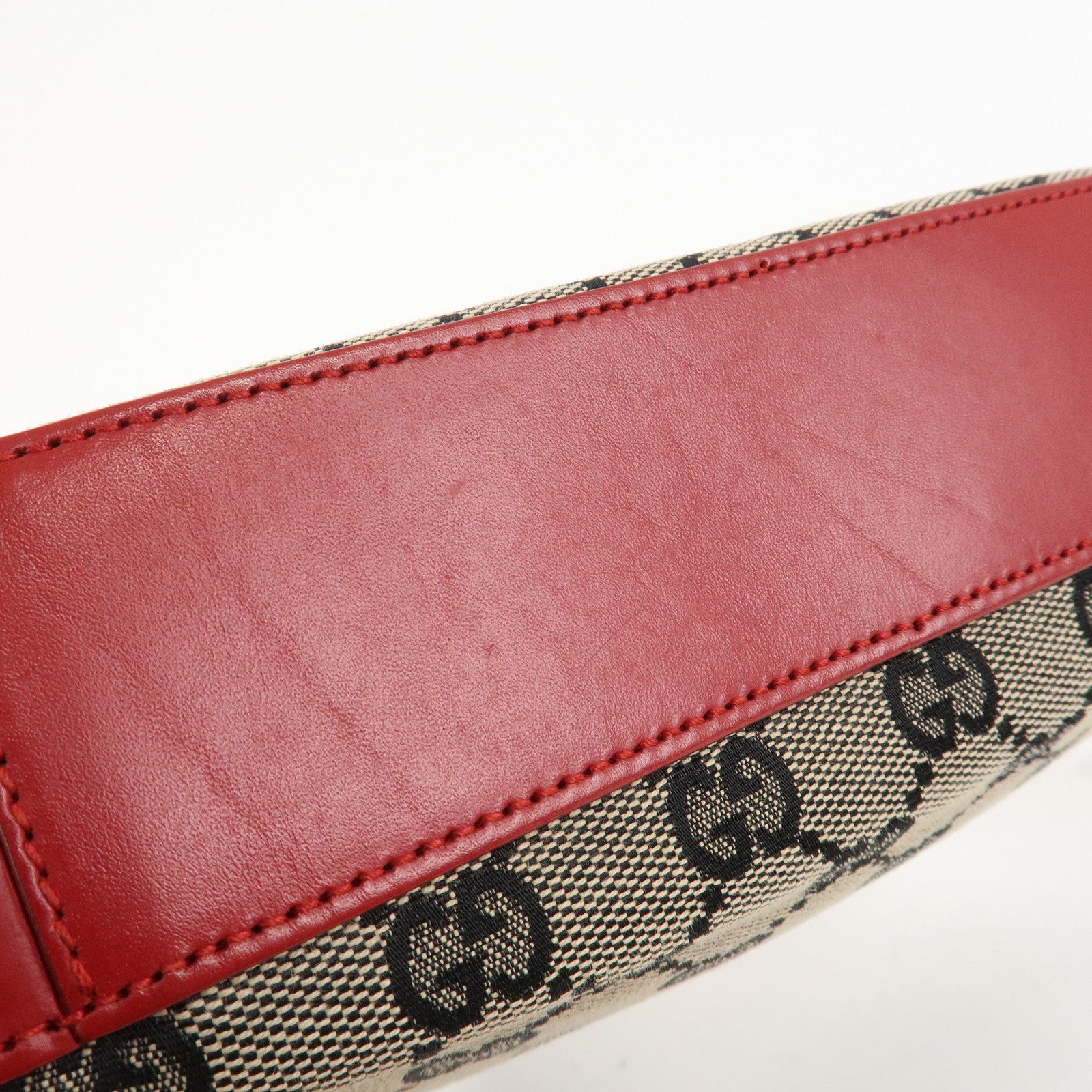 GUCCI GG Canvas Leather One-Shoulder Bag Beige Navy Red 001.3812 Used