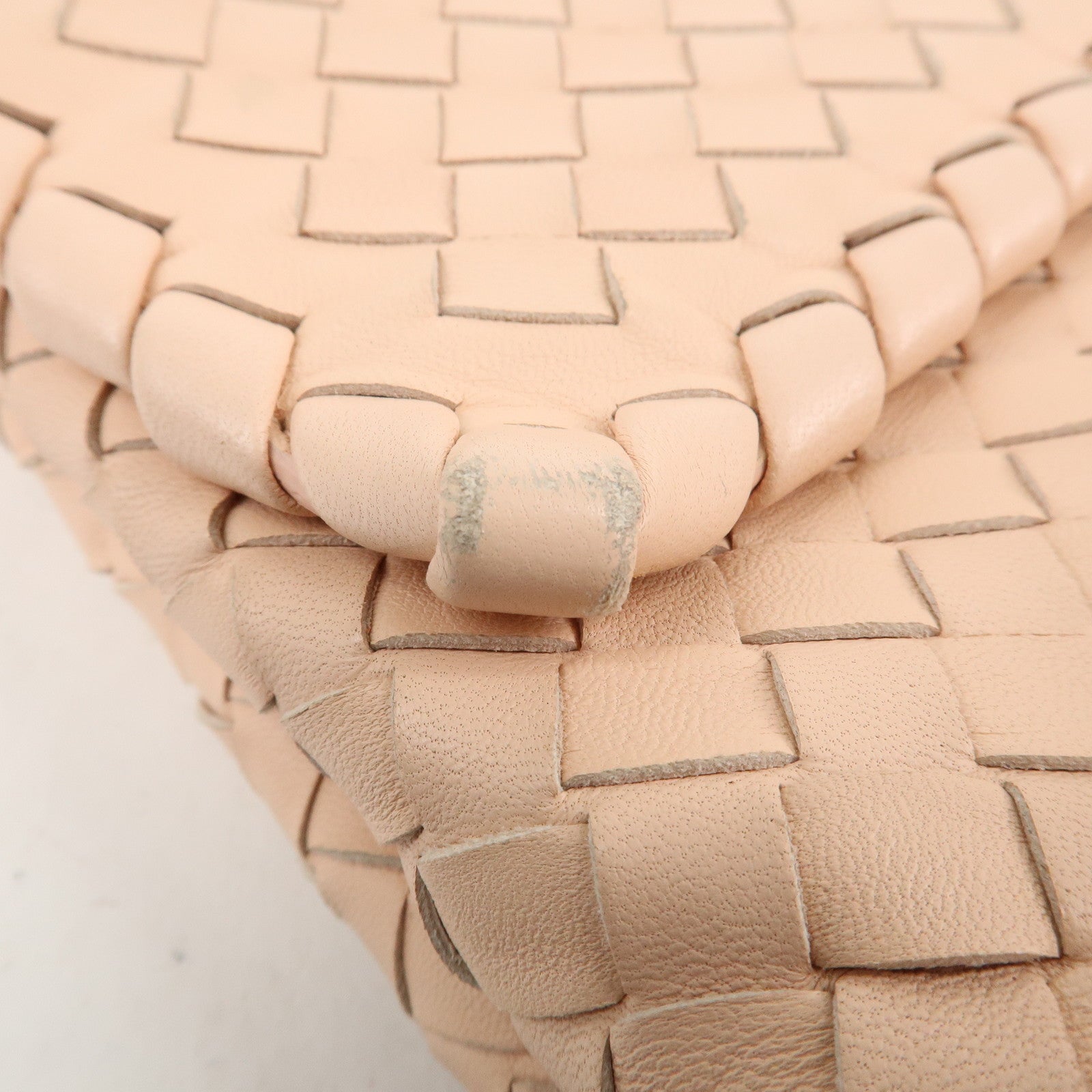 BOTTEGA VENETA Intrecciato Leather Chain Shoulder Bag Pink Beige Used