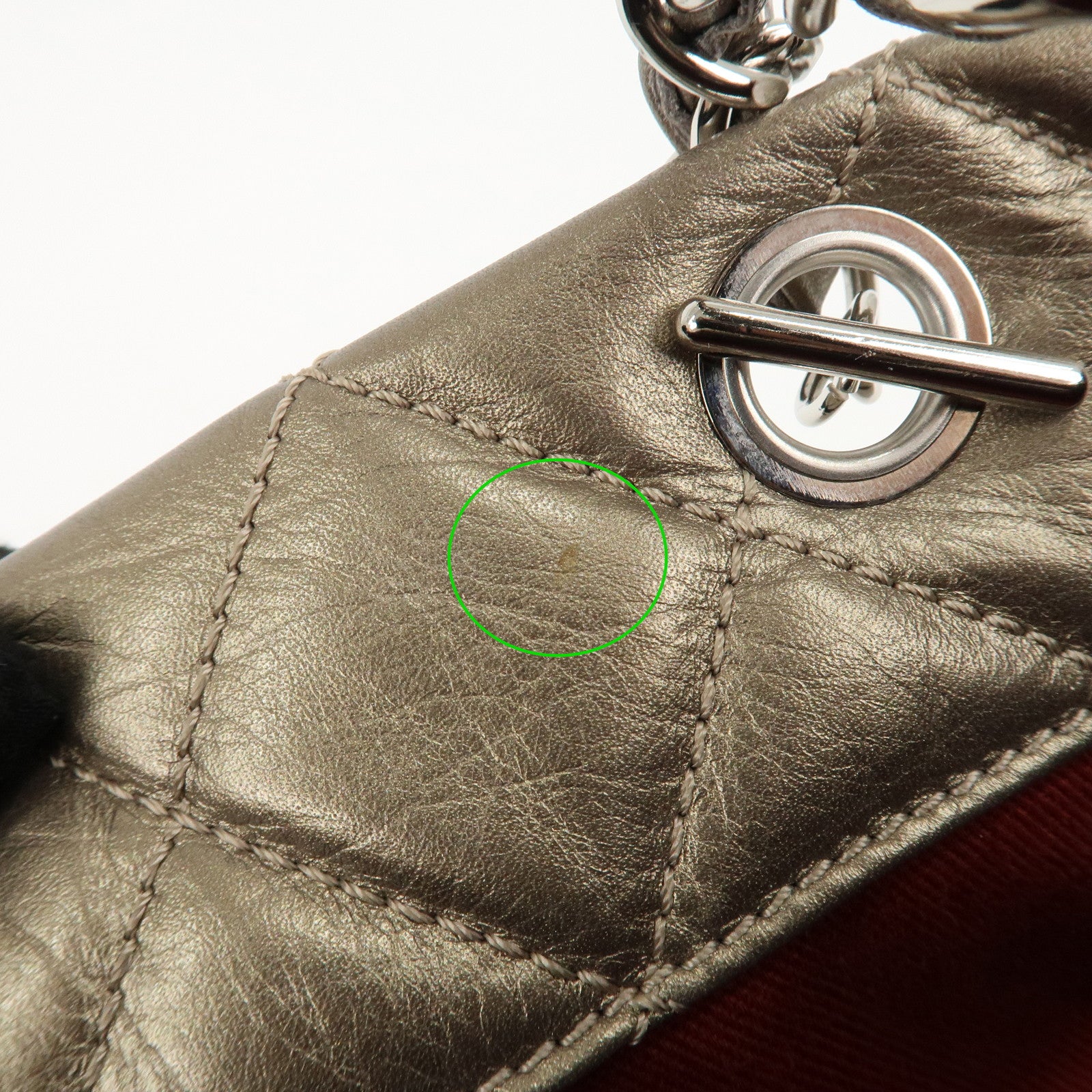 CHANEL Cambon Line Lamb Skin Cotton Club Hand Bag Bronze A34318 Used