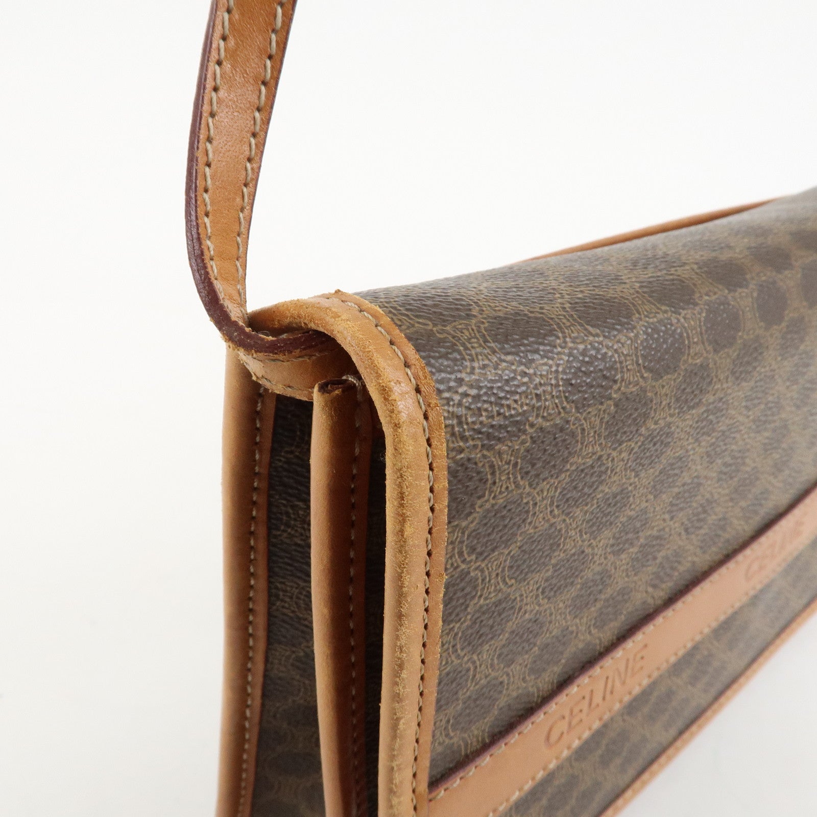 CELINE Macadam PVC Leather Shoulder Bag Hand Bag Brown Used