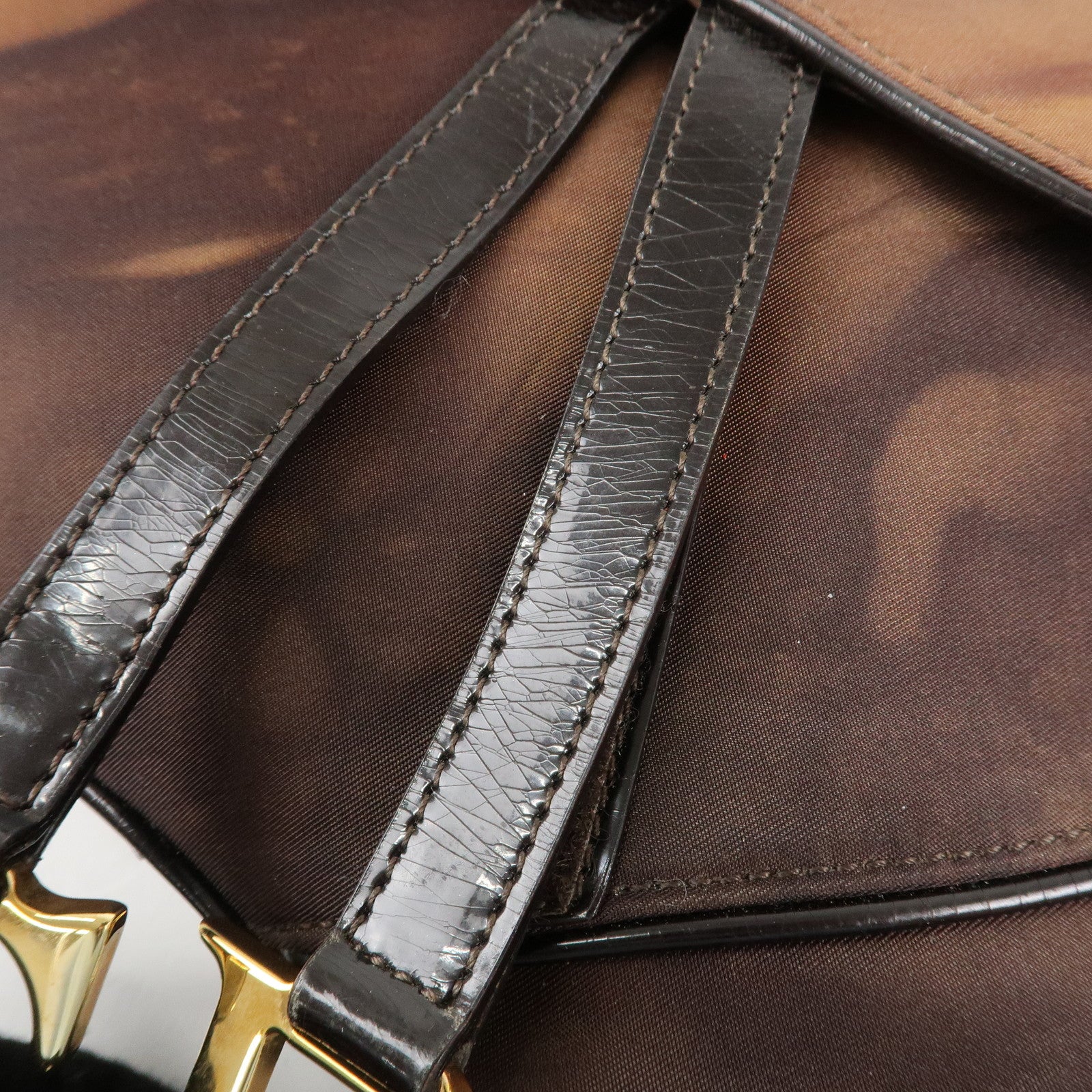 Christian Dior Nylon Canvas Patent Leather Saddle Bag Shoulder Bag Used