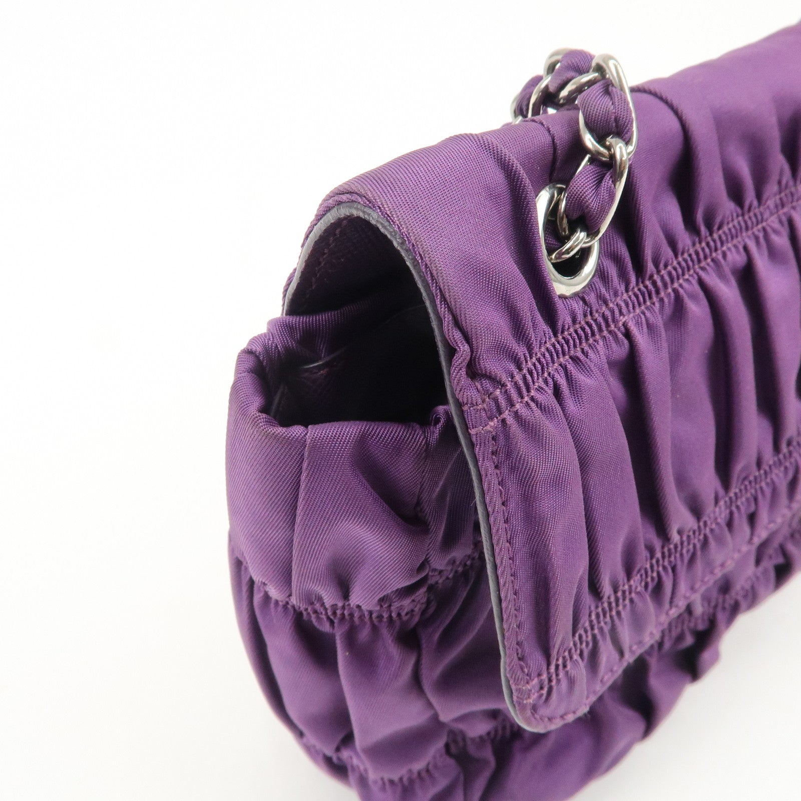 PRADA Nylon Leather Gathered Shoulder Bag Purple BR4609 Used