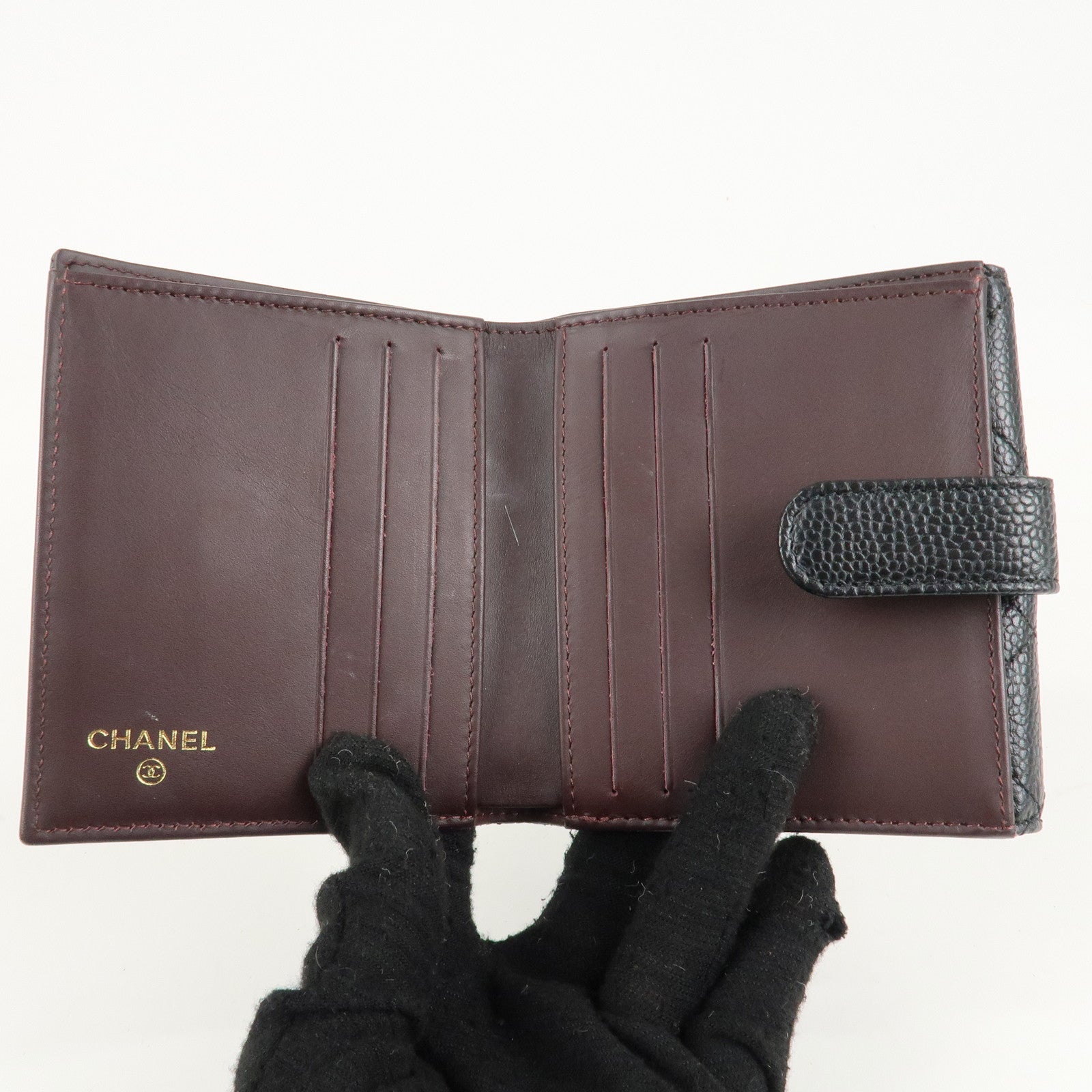 CHANEL Matelasse Cavier Skin W Hook Wallet Black A48980 Used