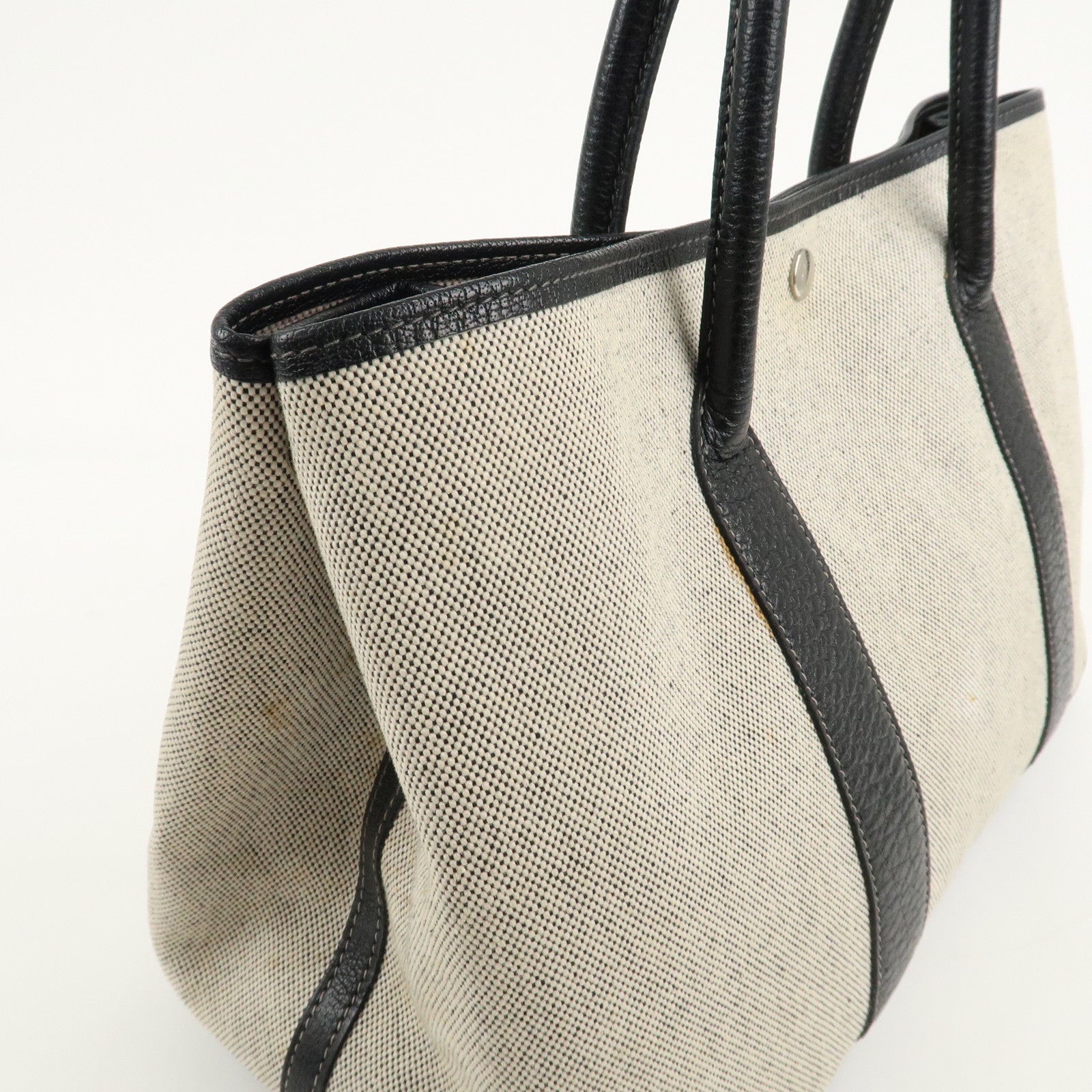 HERMES Garden Party Toile Ash Leather PM H Stamped Tote Bag Used