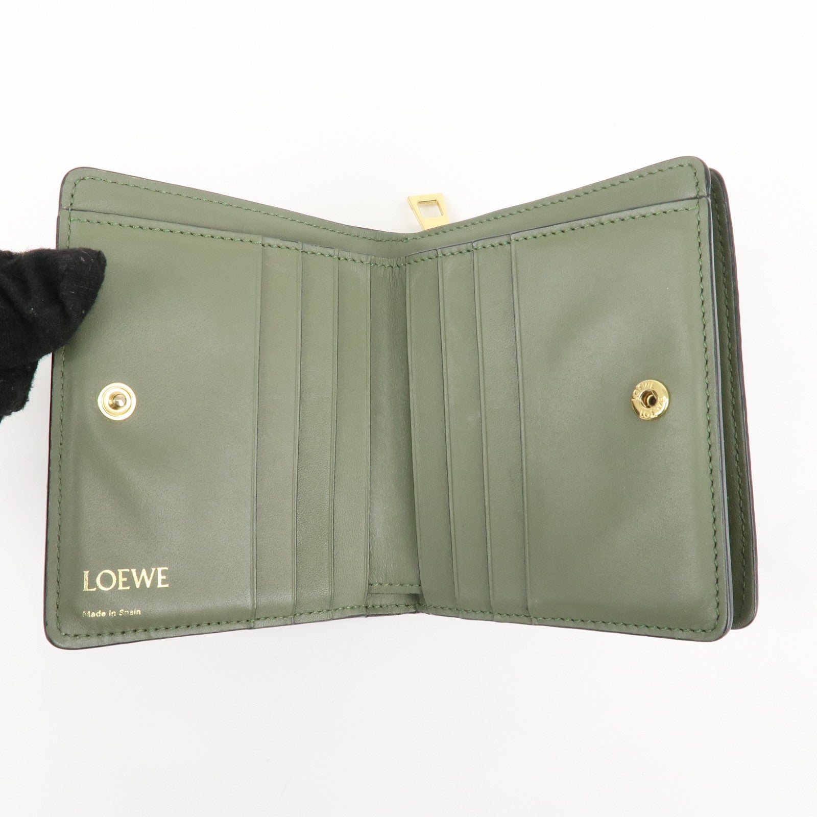 LOEWE Anagram Leather Zippy Bi-fold Wallet Avocado Green Used